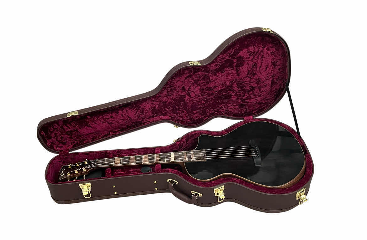 Photo 1 of CORT MASTERPIECE SERIES CONCERT ACOUSTIC/ELECTRIC GUITAR MODERN BLACK TBK & CORT DARK BROWN HARD CASE