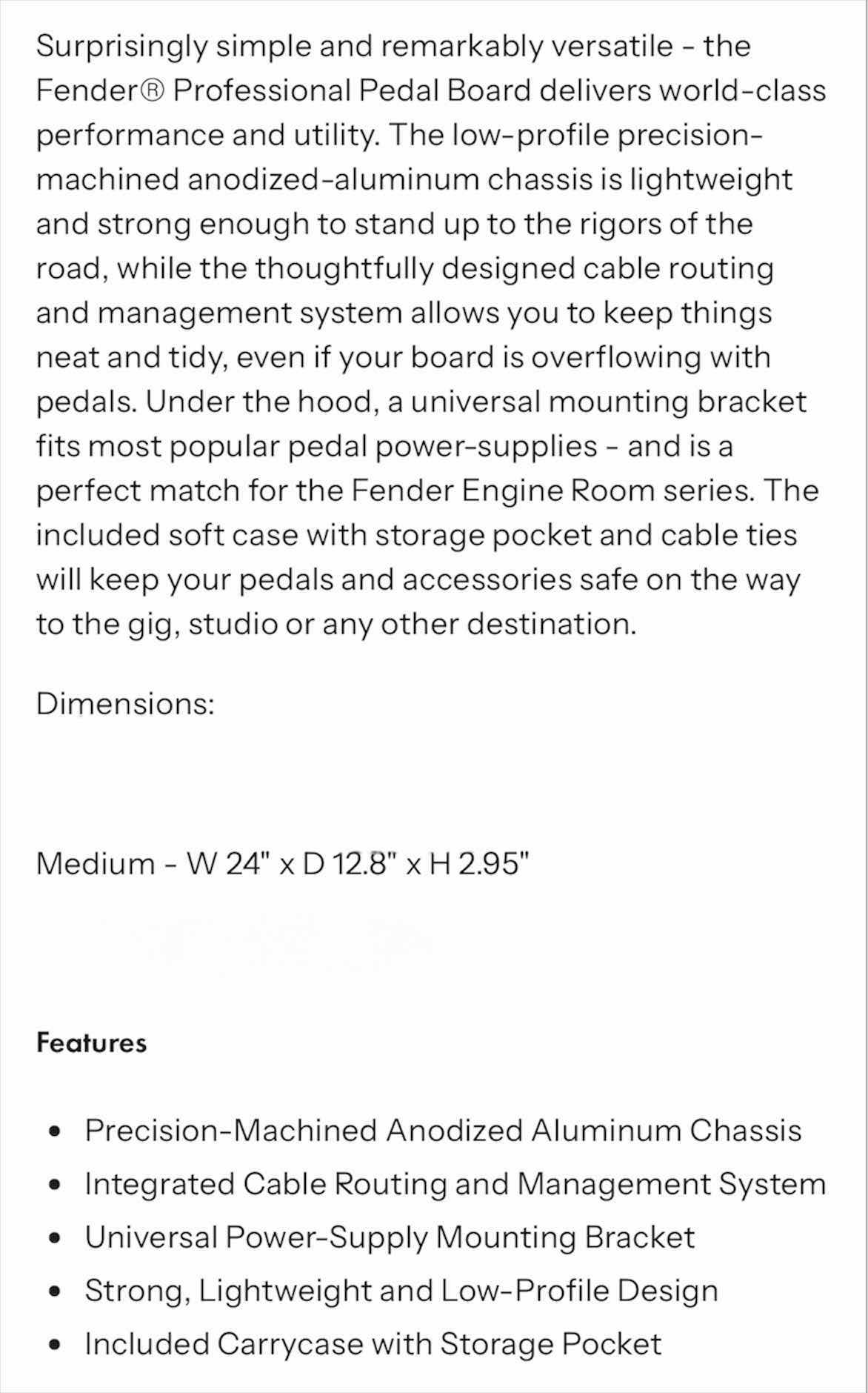 Photo 1 of FENDER 24” PROFESSIONAL PEDAL BOARD W BLACK SOFT CASE 26” X 7” H15”