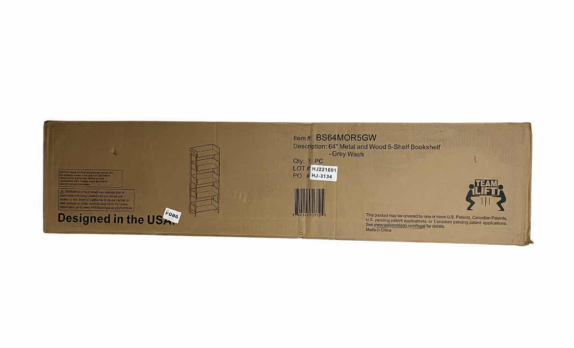 Photo 5 of WALKER EDISON MORTY GRAY WASH WOOD FINISH BLACK METAL FRAME BOOKSHELF 25” X 13” H64”