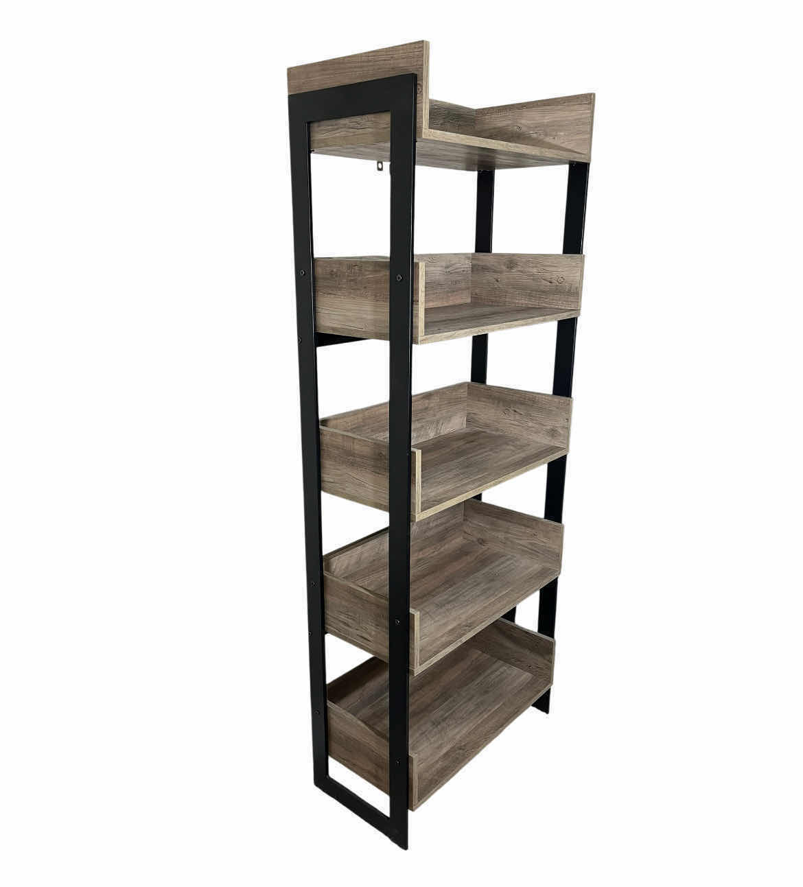 Photo 2 of WALKER EDISON MORTY GRAY WASH WOOD FINISH BLACK METAL FRAME BOOKSHELF 25” X 13” H64”