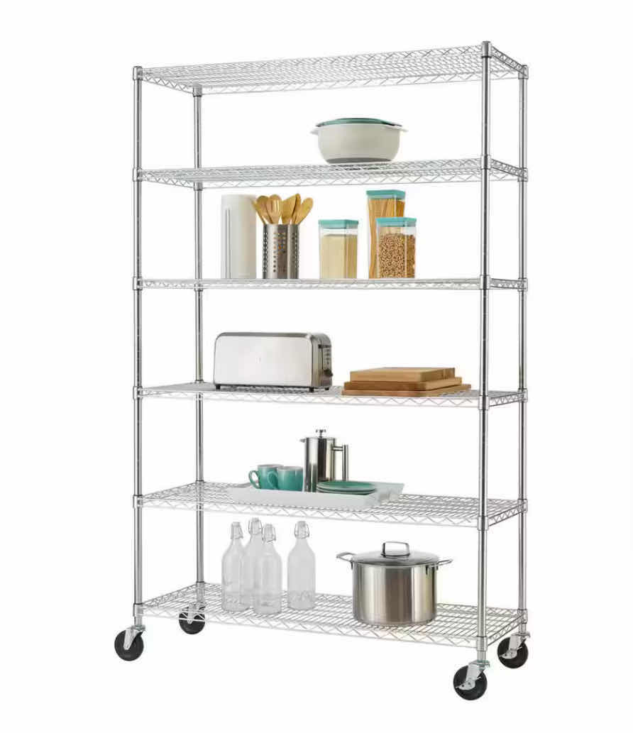 Photo 1 of TRINITY ECO-STORAGE 6 TIER ROLLING CHROME STEEL WIRE SHELVING UNIT