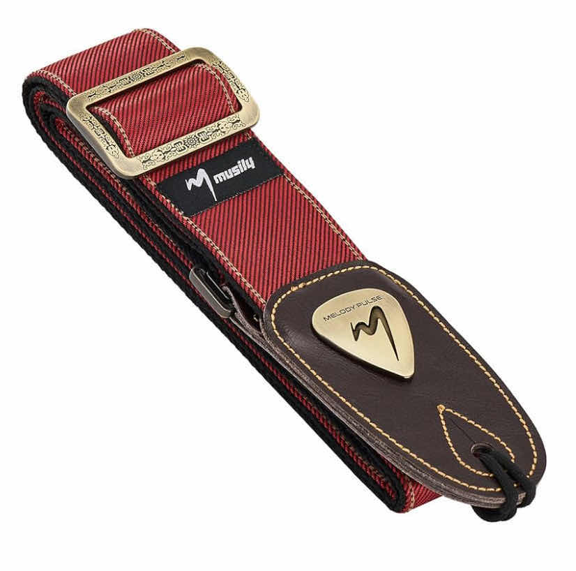 Photo 1 of MUSILY GUITAR STRAP, DURABLE DOUBLE-LAYER LEATHER END W METAL ACCENT, RED
