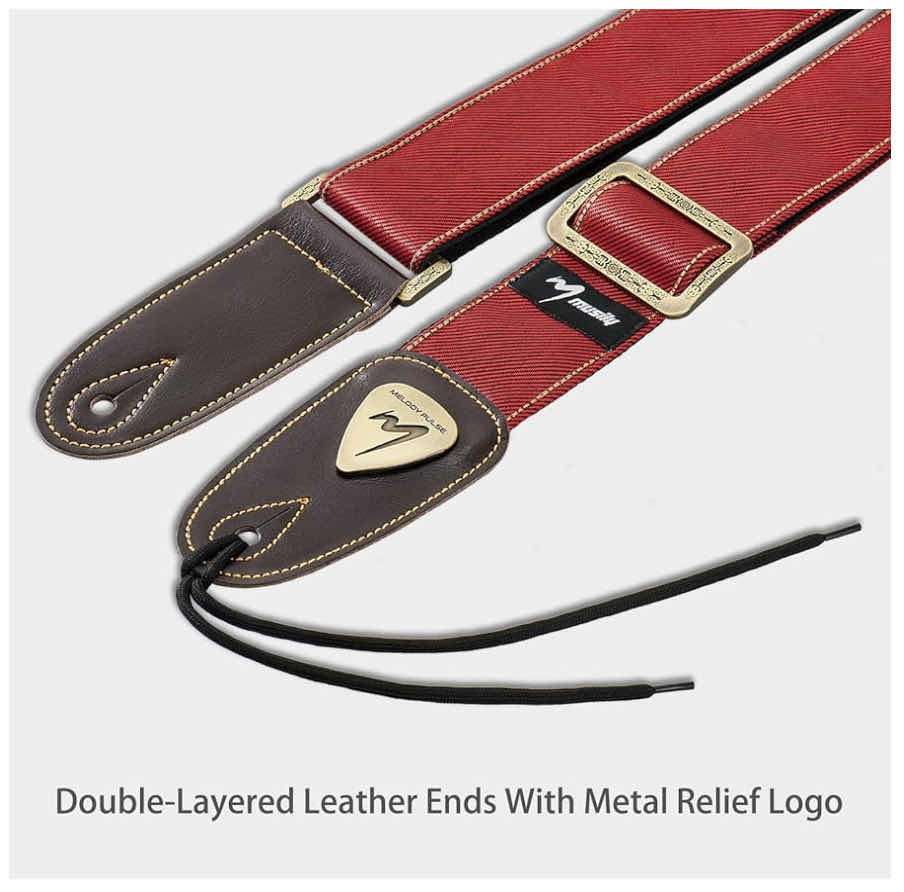 Photo 1 of MUSILY GUITAR STRAP, DURABLE DOUBLE-LAYER LEATHER END W METAL ACCENT, RED
