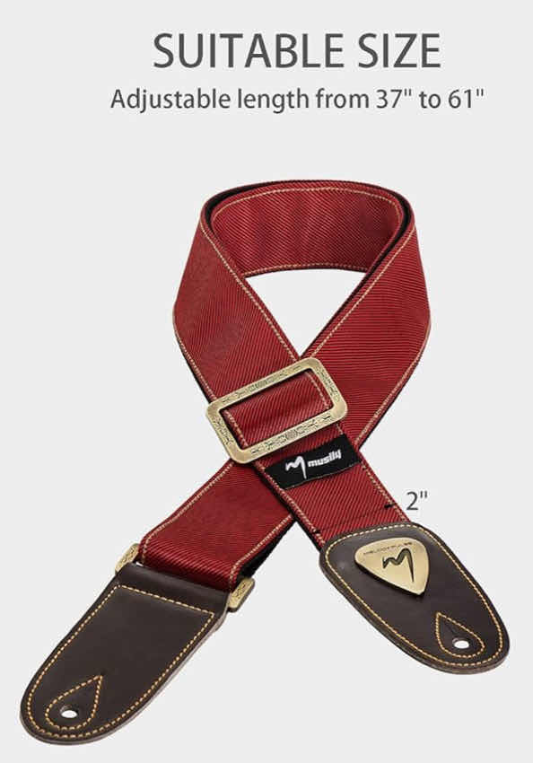 Photo 1 of MUSILY GUITAR STRAP, DURABLE DOUBLE-LAYER LEATHER END W METAL ACCENT, RED