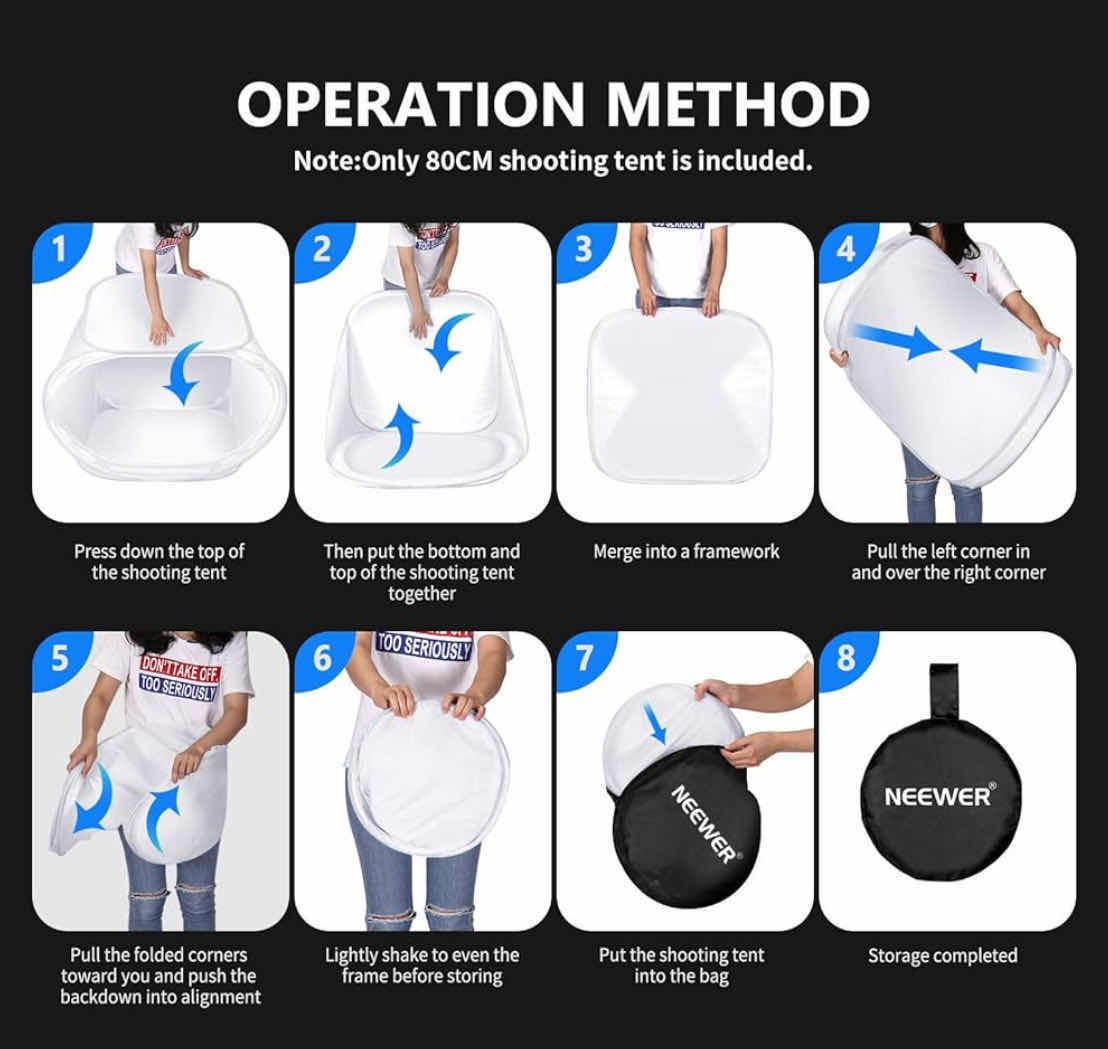 Photo 1 of NEEWER PHOTO STUDIO SHOOTING TENT LIGHT CUBE DIFFUSION SOFT BOX KIT W 4 BACKDROP COLORS IN ZIPPER CASE 24”x 24”