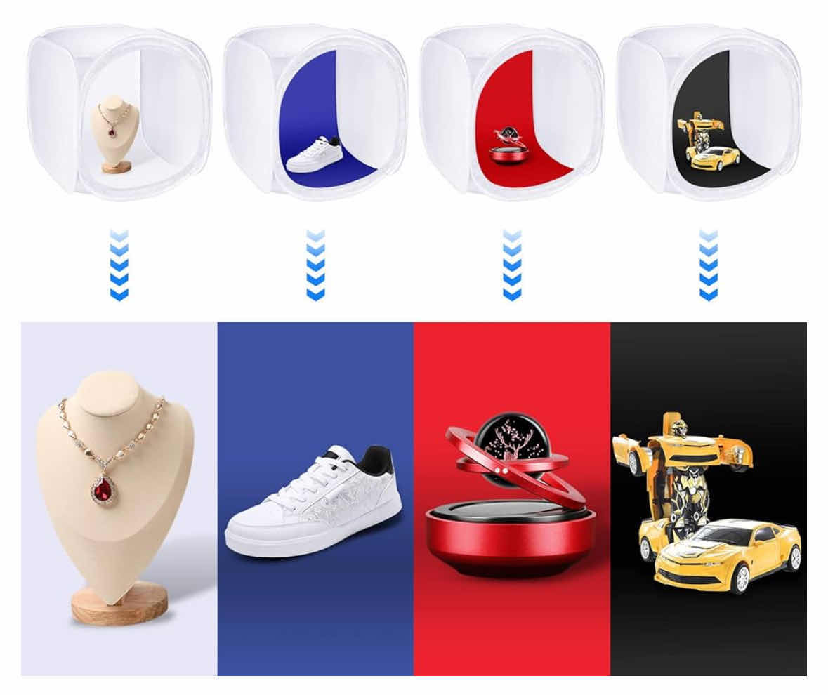 Photo 1 of NEEWER PHOTO STUDIO SHOOTING TENT LIGHT CUBE DIFFUSION SOFT BOX KIT W 4 BACKDROP COLORS IN ZIPPER CASE 24”x 24”