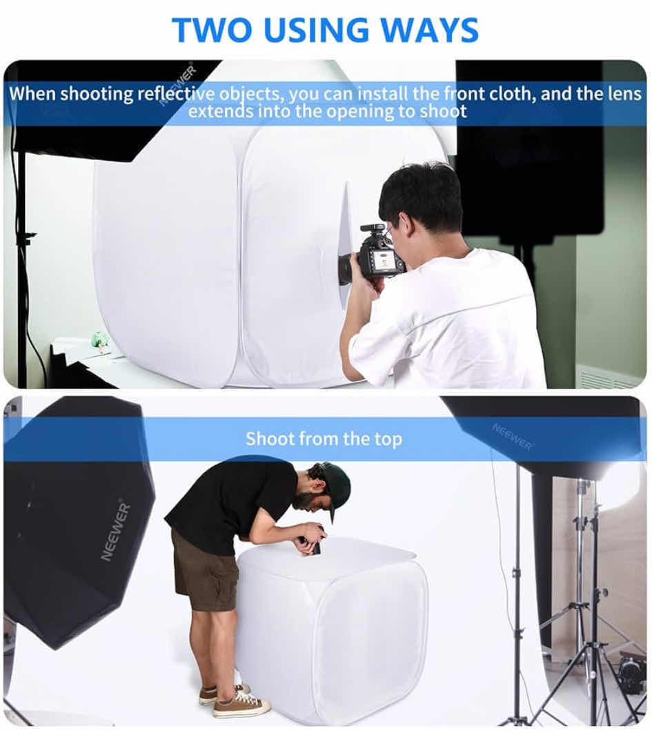 Photo 1 of NEEWER PHOTO STUDIO SHOOTING TENT LIGHT CUBE DIFFUSION SOFT BOX KIT W 4 BACKDROP COLORS IN ZIPPER CASE 24”x 24”