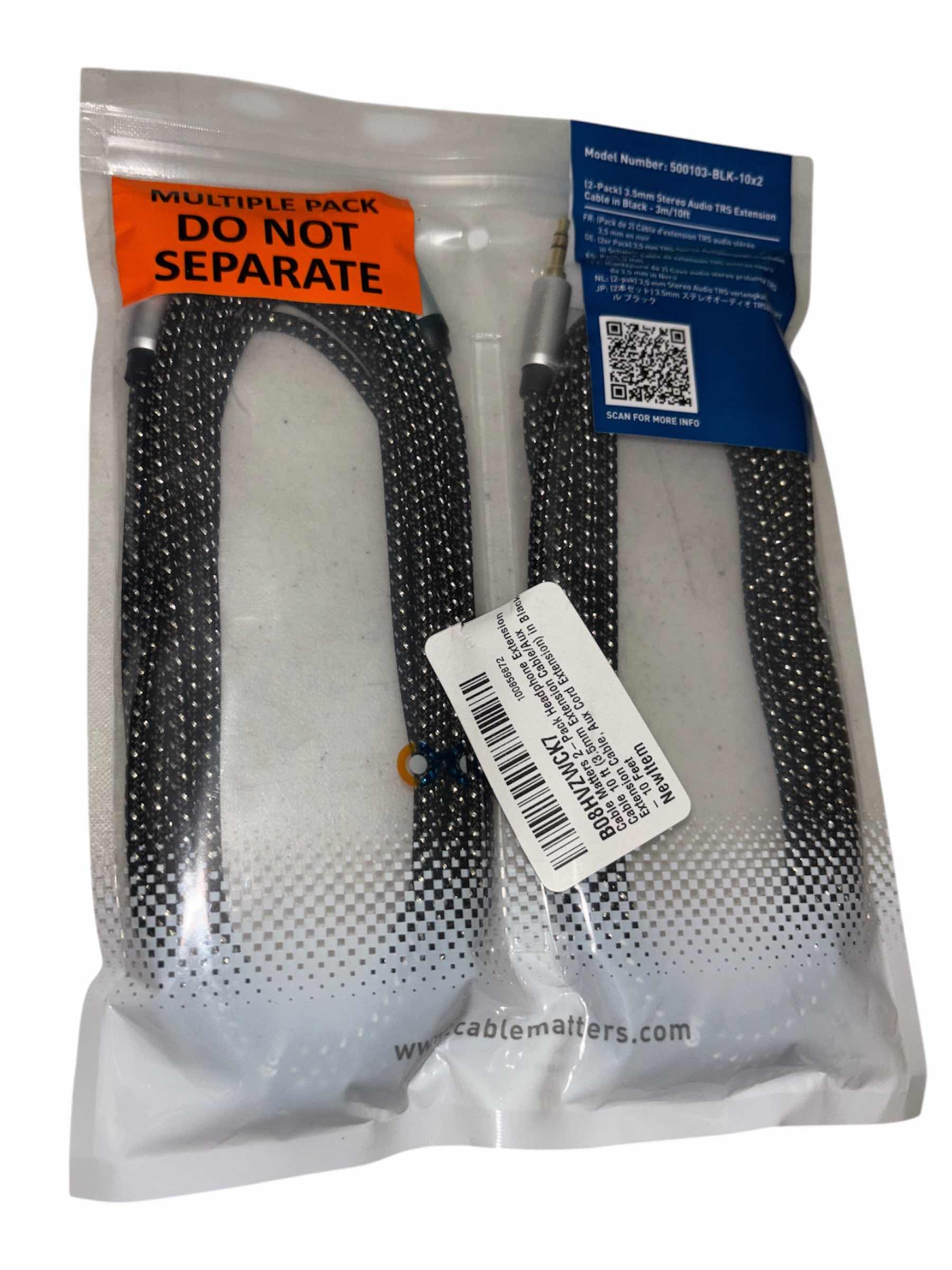 Photo 4 of CABLE MATTERS 2-PACK HEADPHONE 3.5mm EXTENSION CABLE/AUX, 10 FT, BLACK