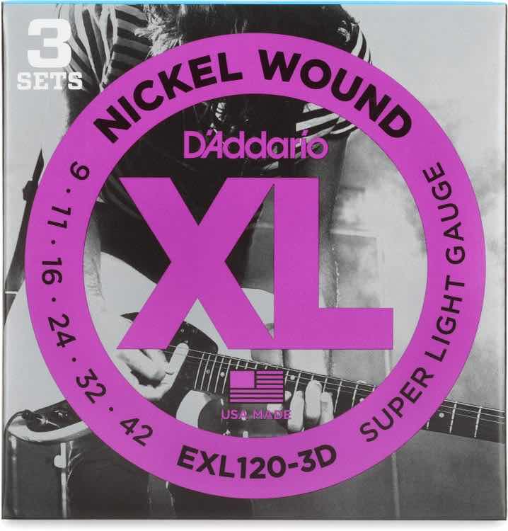 Photo 1 of D’ADDARIO 3 SETS OF XL ELECTRIC GUITAR STRINGS, NICKEL WOUND & SUPER LIGHT GAUGE EXL120
