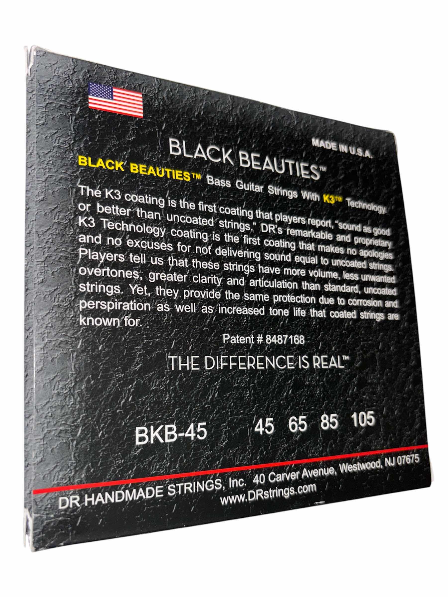 Photo 1 of DR STRINGS BLACK BEAUTIES COATED BLACK BASS GUITAR STRINGS, MEDIUM GAGE, MEDIUM SCALE BKB-45