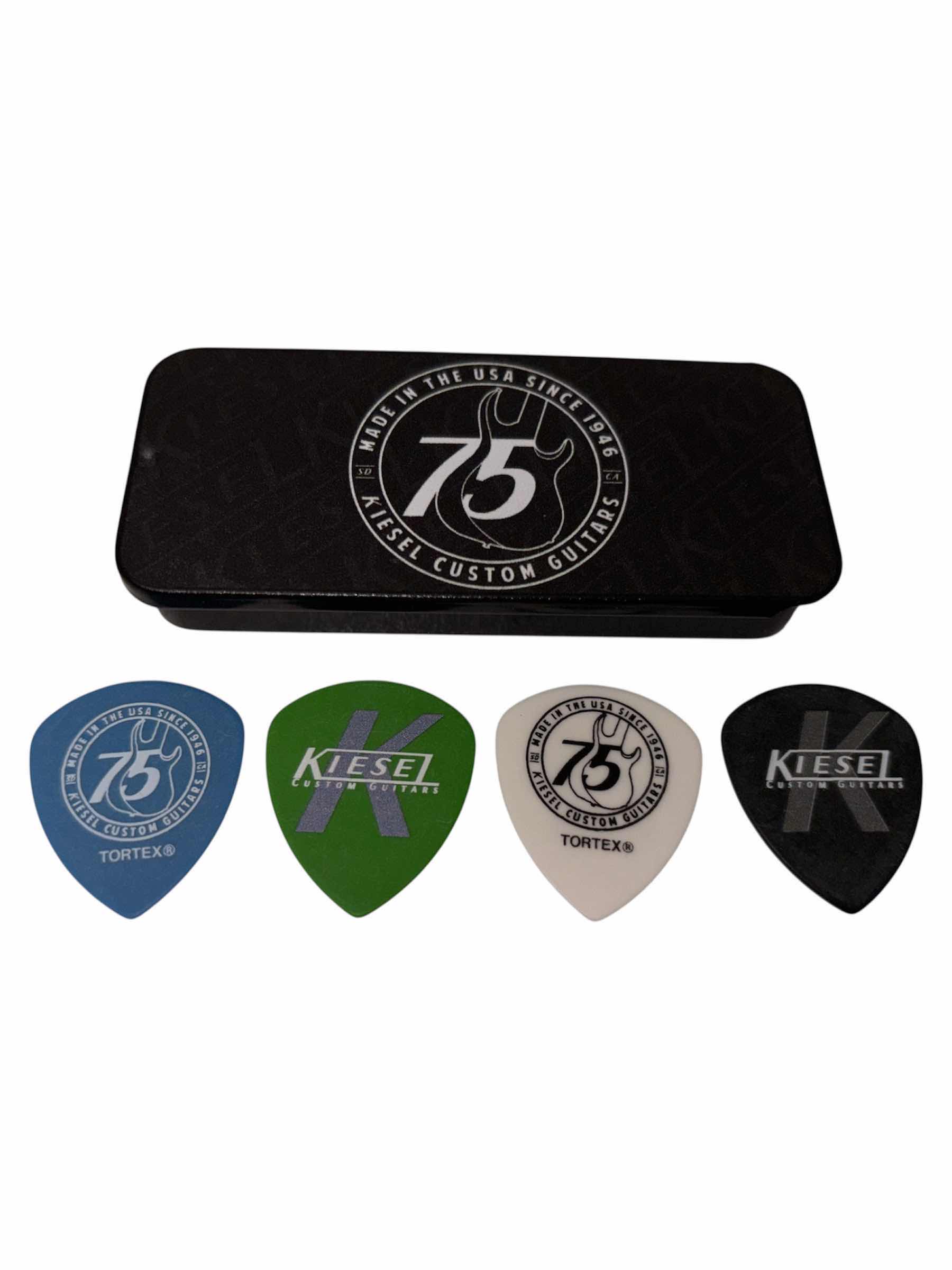 Photo 1 of KIESEL 75TH ANNIVERSARY LIMITED-EDITION PICK TIN, 2 OF EACH .88mm 1mm 1.14mm 1.5mm