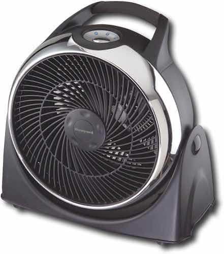 Photo 1 of HONEYWELL HIGH PERFORMANCE TURBO FORCE FLOOR AIR CIRCULATOR FAN, BLACK/CHROME HT-380BP
