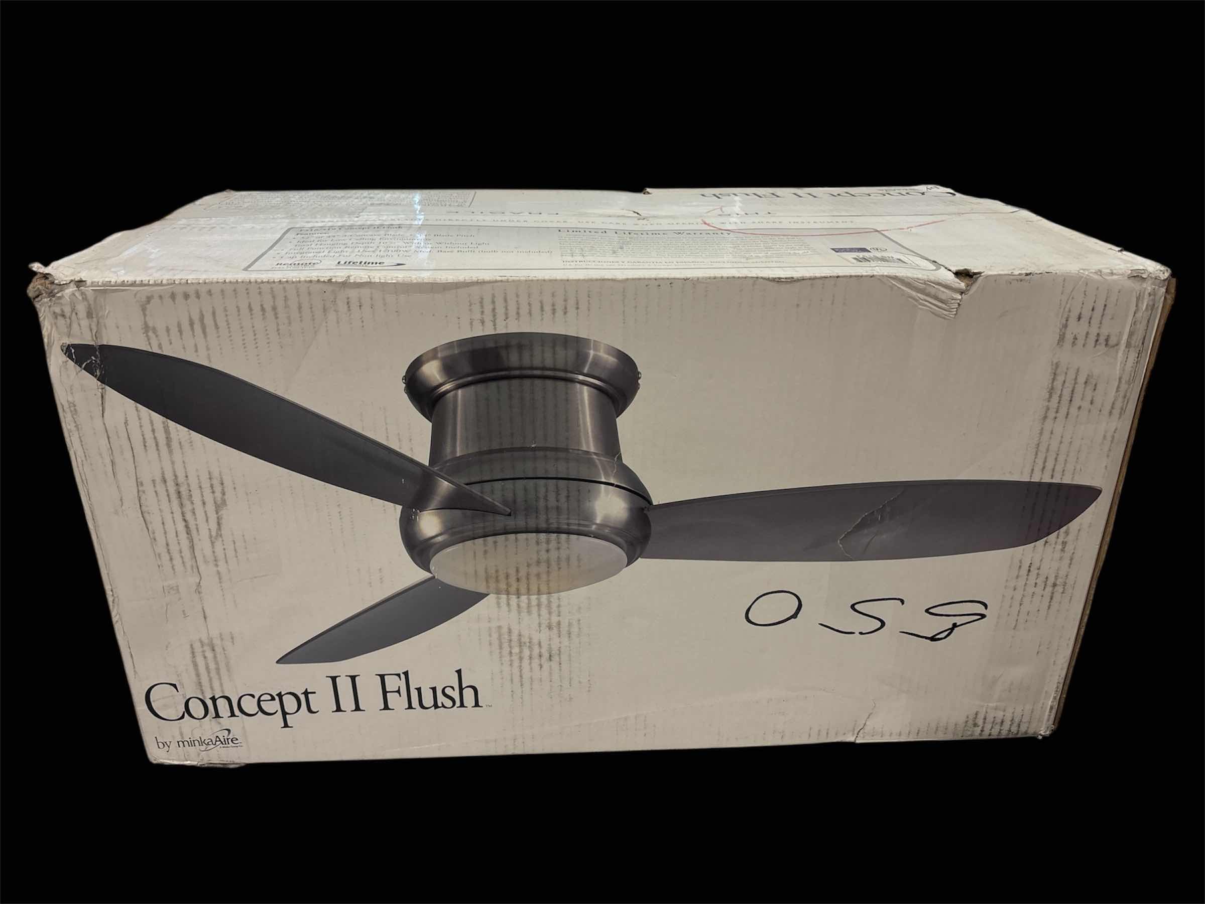 Photo 1 of NEW MINKA AIRE CONCEPT II FLUSH MOUNT CEILING FAN, 3 SILVER/PEWTER 44”BLADES, BRUSHED NICKEL F518-BN