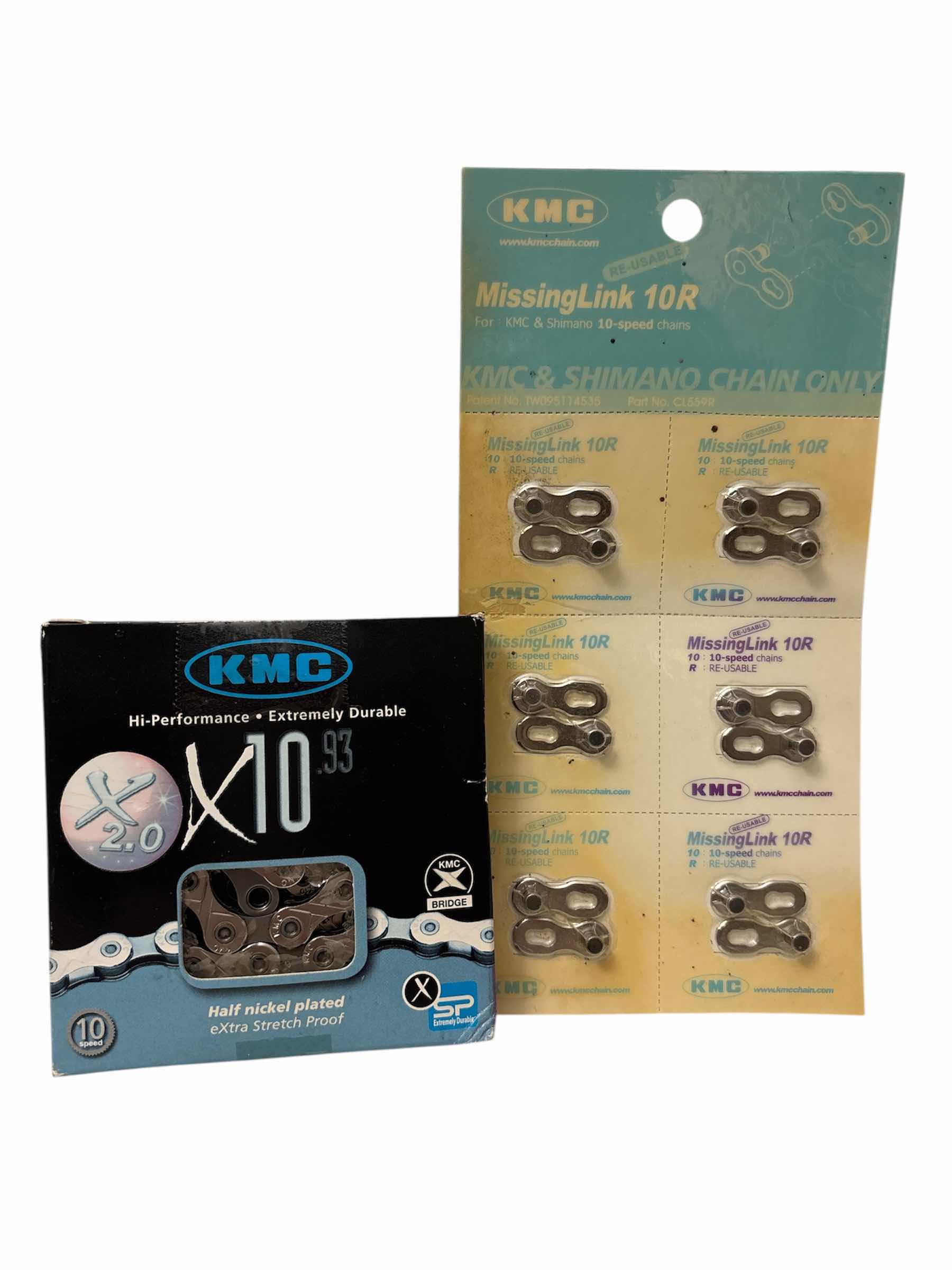 Photo 1 of NEW KMC CHAIN X10.93 10 SPEED 1/2” X 11/128” 116 LINKS NICKEL PLATED BIKE CHAIN & KMC 10 SPEED REUSABLE MISSING LINK 10R FOR KMC & SHIMANO CHAIN ONLY