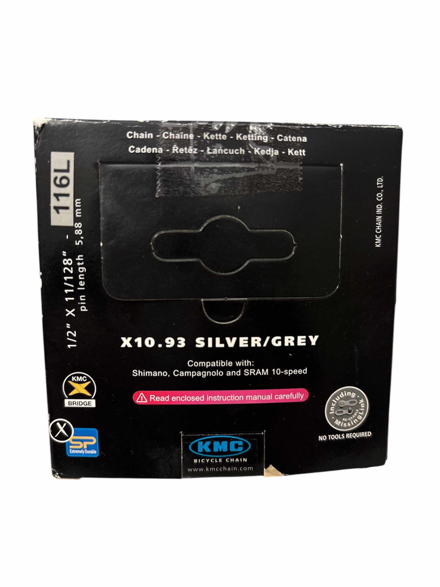 Photo 1 of NEW KMC CHAIN X10.93 10 SPEED 1/2” X 11/128” 116 LINKS NICKEL PLATED BIKE CHAIN & KMC 10 SPEED REUSABLE MISSING LINK 10R FOR KMC & SHIMANO CHAIN ONLY