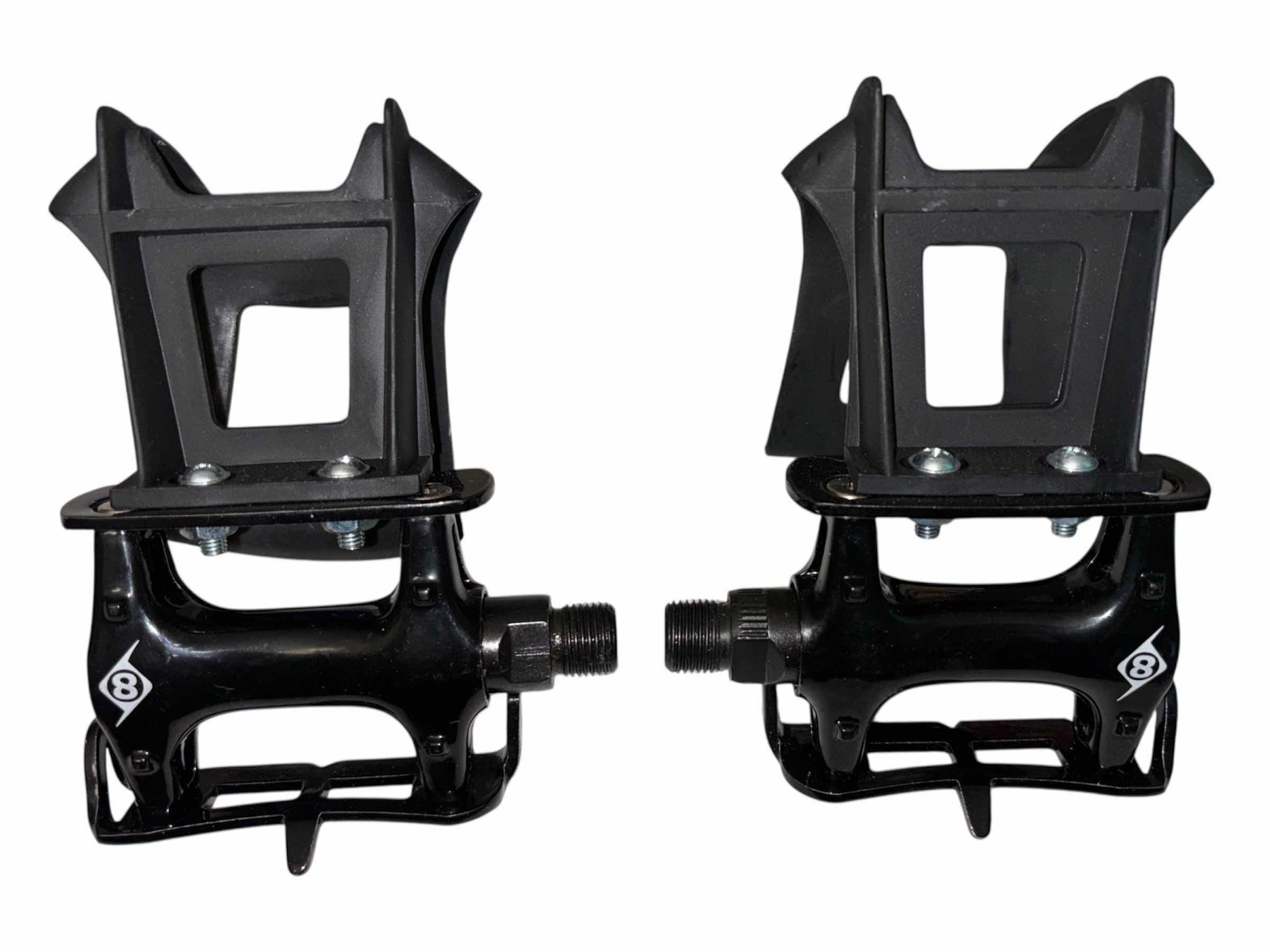 Photo 1 of ORIGIN8 PRO TRACK LIGHT 9/16” PC-BLACK BICYCLE PEDALS W DELTA STRAPLESS TOE CLIPS IN BLACK
