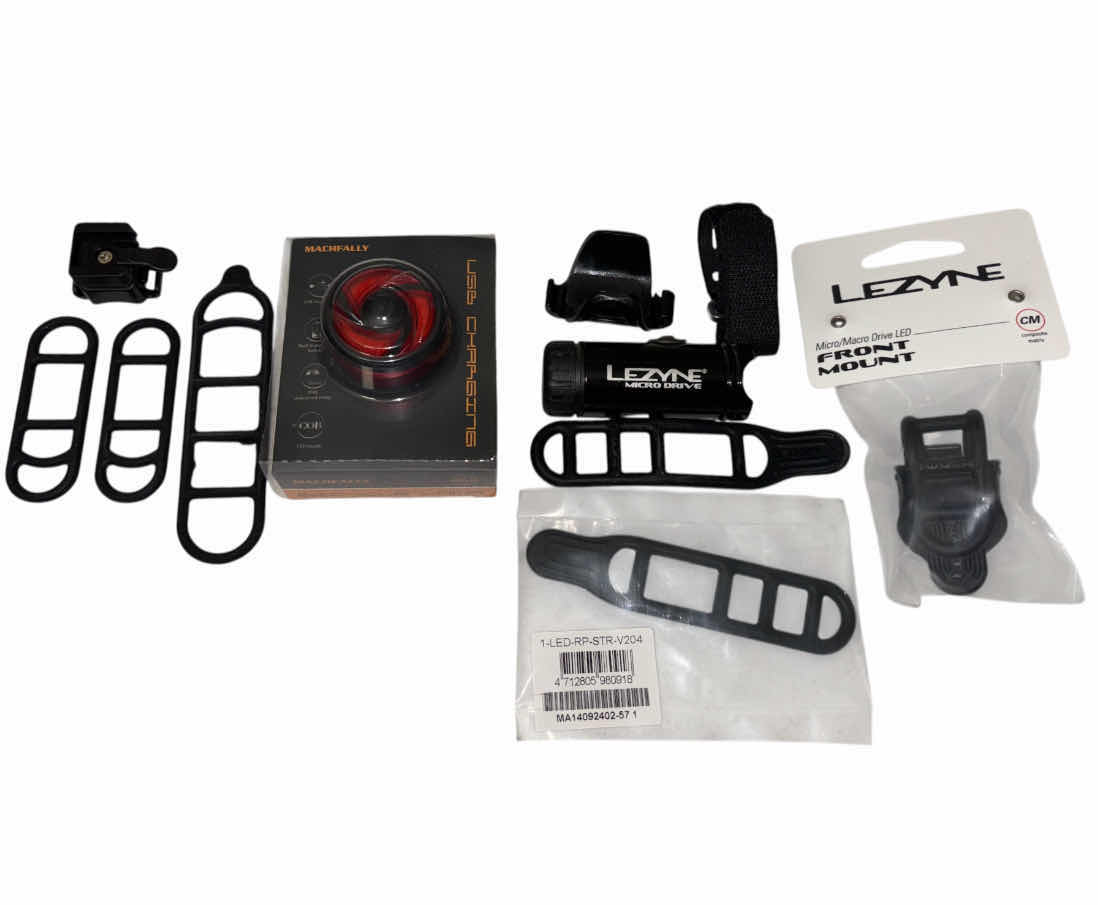 Photo 1 of LEZYNE USB CHARGING MICRO DRIVE LIGHT (FRONT) & MACHFALLY USB CHARGING BICYCLE REAR TAIL LIGHT EOS100