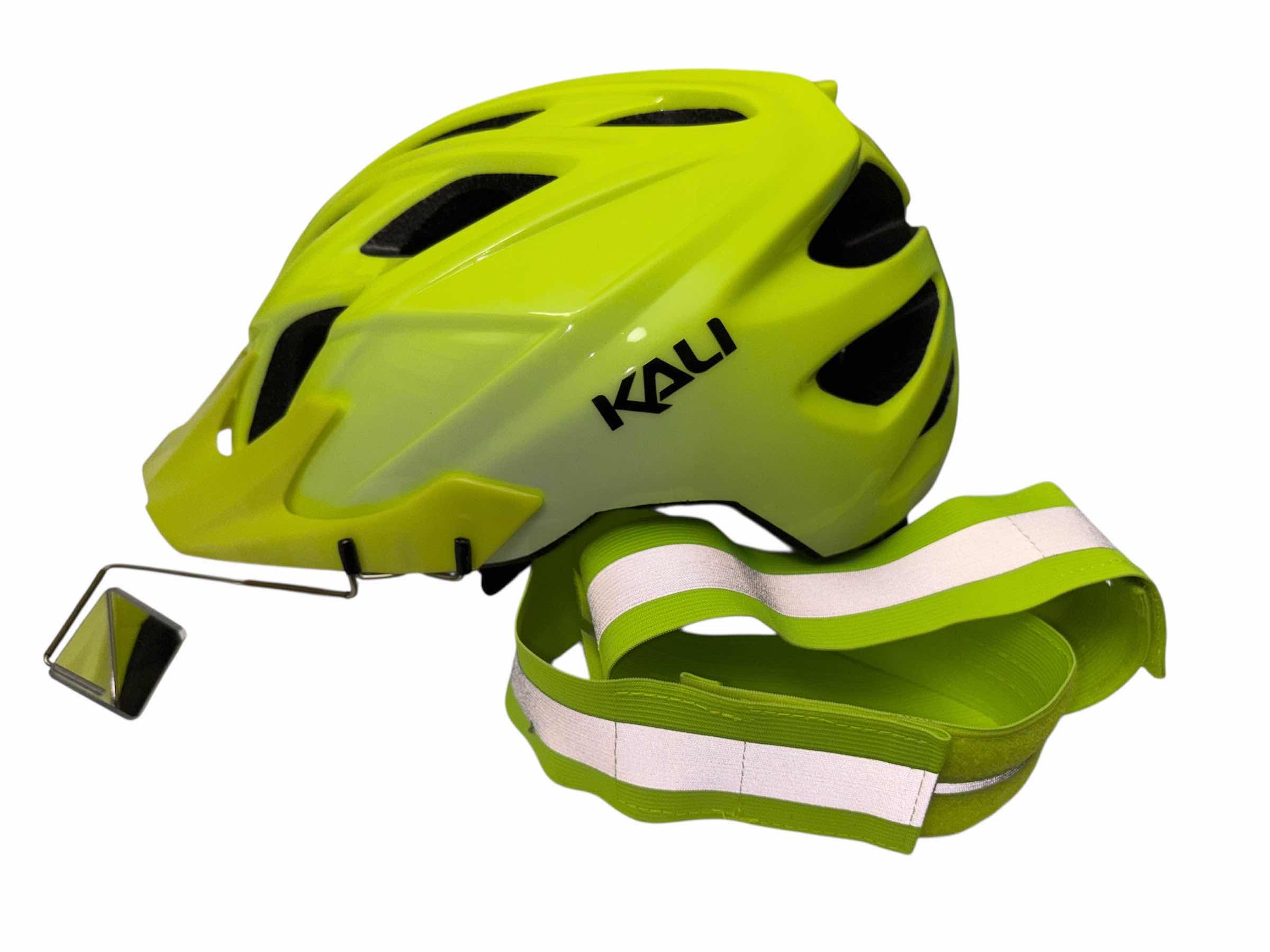 Photo 1 of KALI PROTECTIVE BICYCLE HELMET L/XL W TAKE-A-LOOK MIRROR & HIVISIBLE SAFETY REFLECTIVE ARM BANDS
