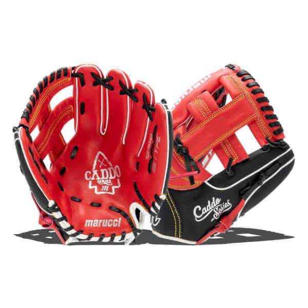 Photo 1 of MARUCCI CADDO SERIES 11” YOUTH BASEBALL GLOVE, BLACK/RED/WHITE/GOLD (MDG2CD1100)