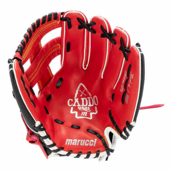 Photo 1 of MARUCCI CADDO SERIES 11” YOUTH BASEBALL GLOVE, BLACK/RED/WHITE/GOLD (MDG2CD1100)