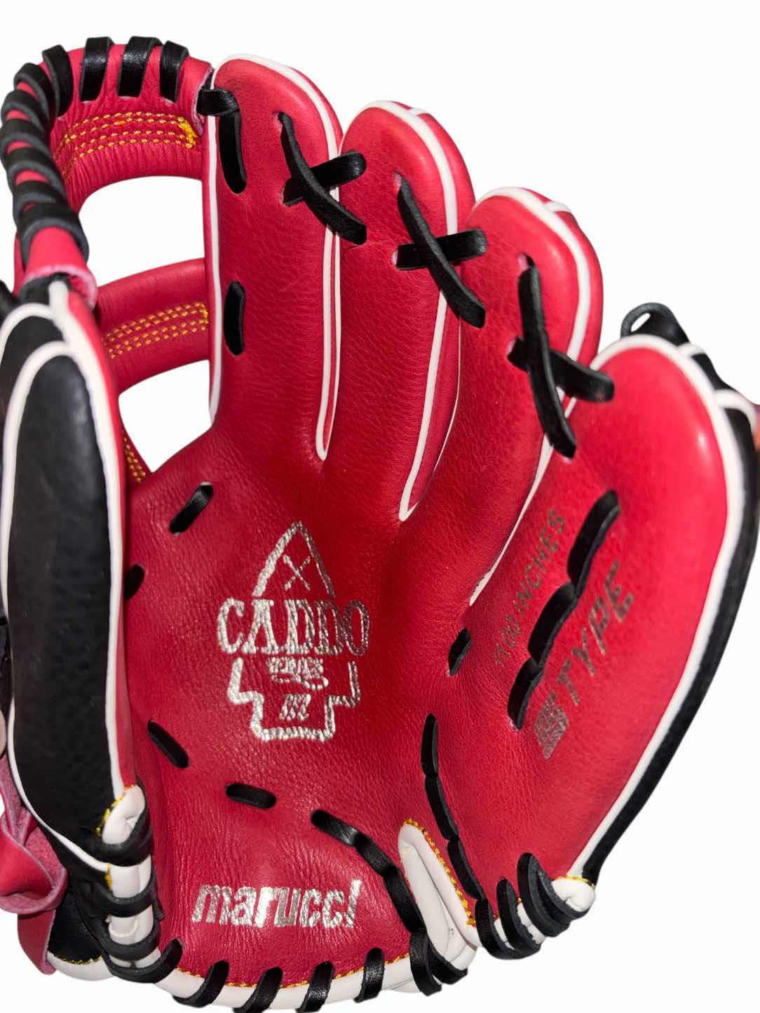 Photo 1 of MARUCCI CADDO SERIES 11” YOUTH BASEBALL GLOVE, BLACK/RED/WHITE/GOLD (MDG2CD1100)