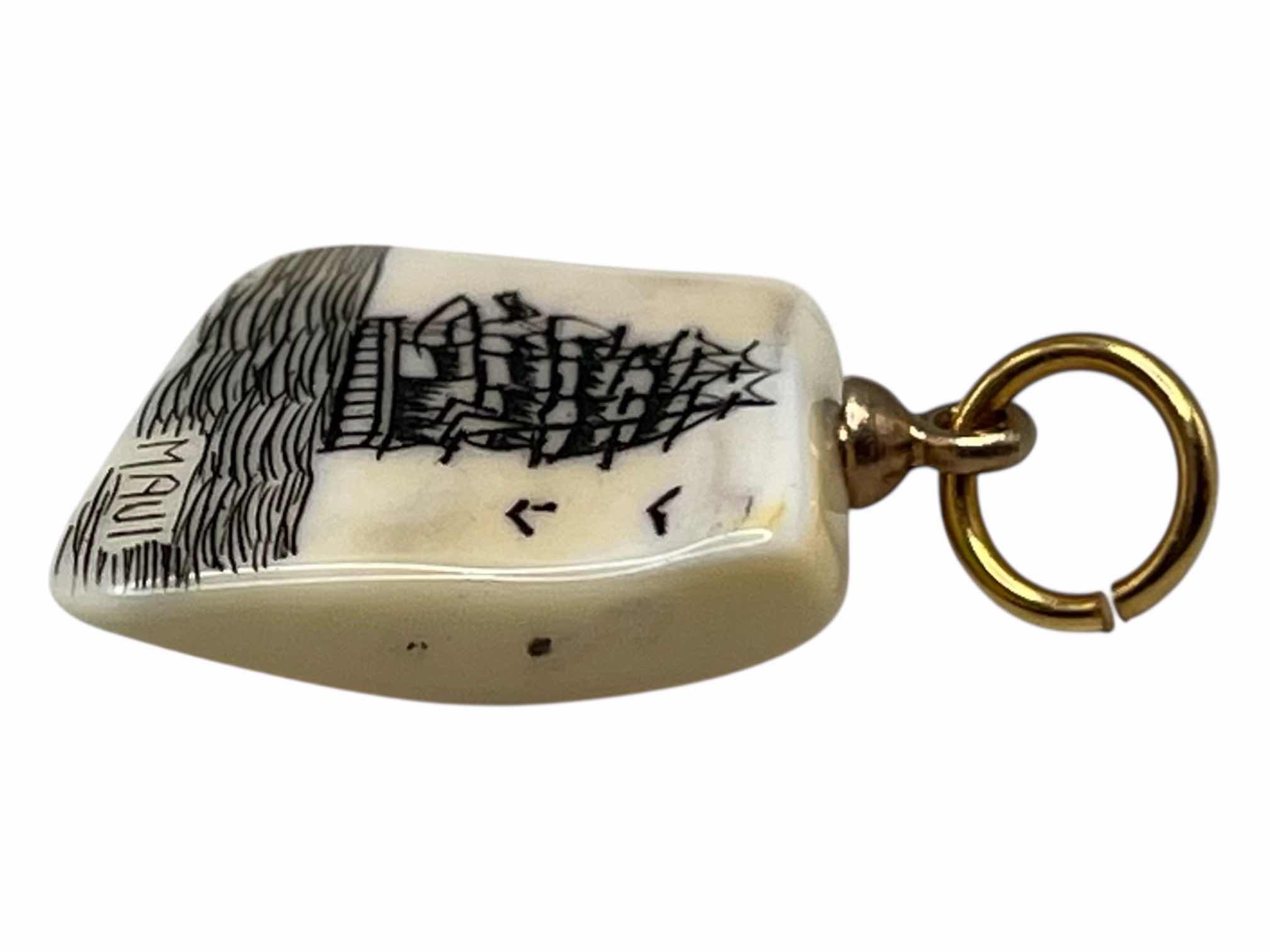 Photo 1 of MAUI SHIP HAND ETCHED 0.70” SCRIMSHAW NECKLACE PENDANT