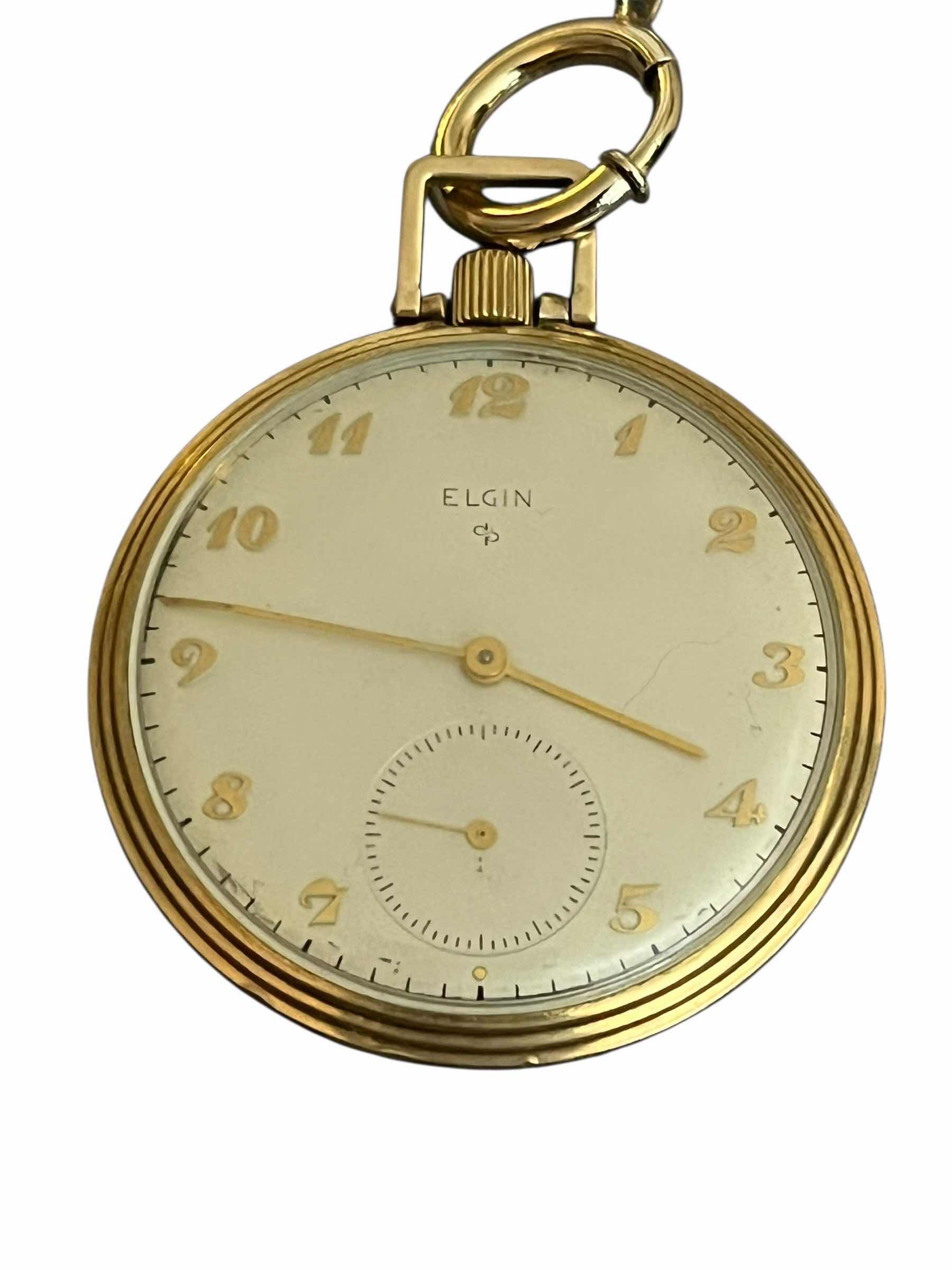 Photo 1 of ELGIN GOLD FINISH ENGRAVED RAR 1.75” POCKET WATCH