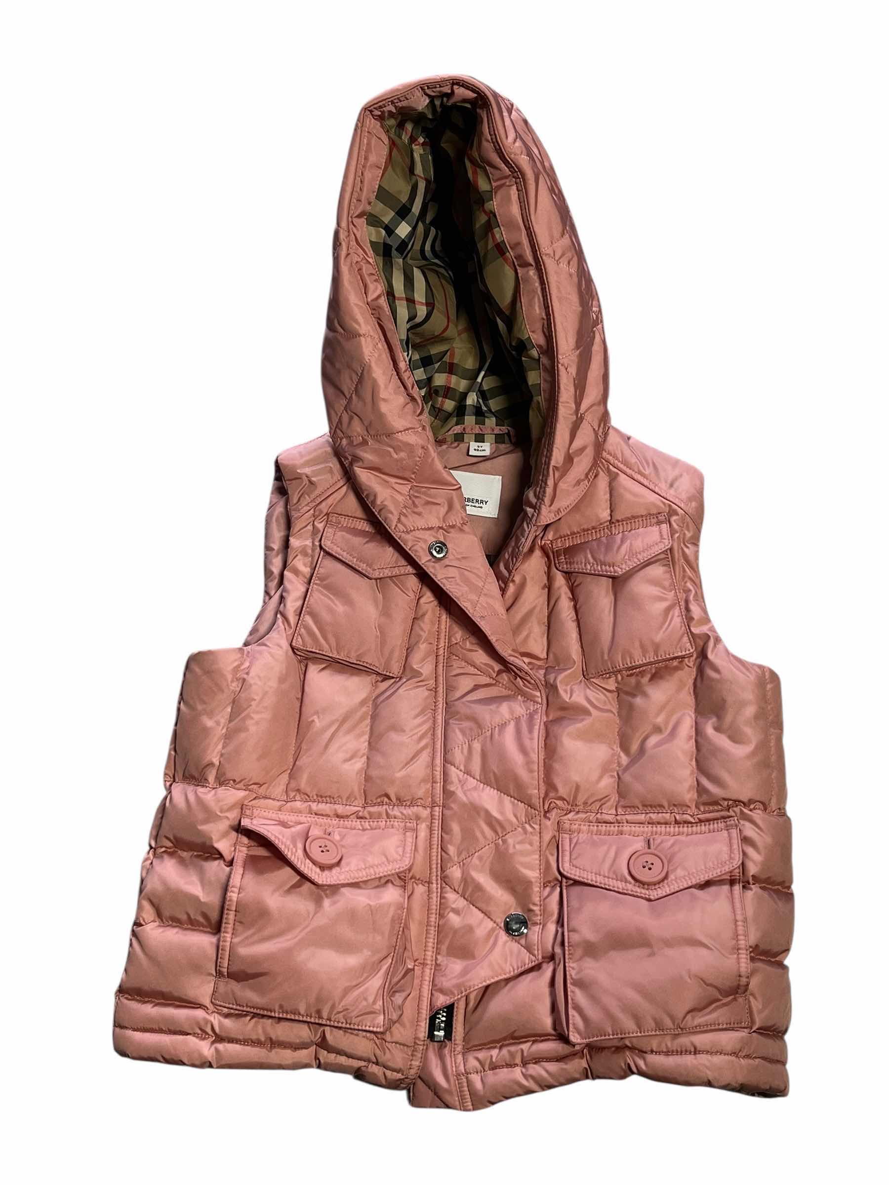 Photo 1 of BURBERRY PINK HOODED DOWN VEST CHILD’S SIZE 3Y/98CM
