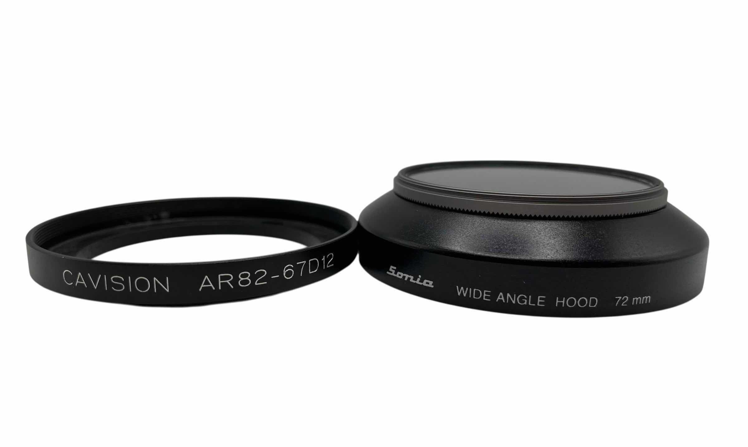 Photo 1 of CAVISION THREADED STEP UP CAMERA RING AR82-67012 & SONIA WIDE ANGLE CAMERA LENS HOOD 72MM