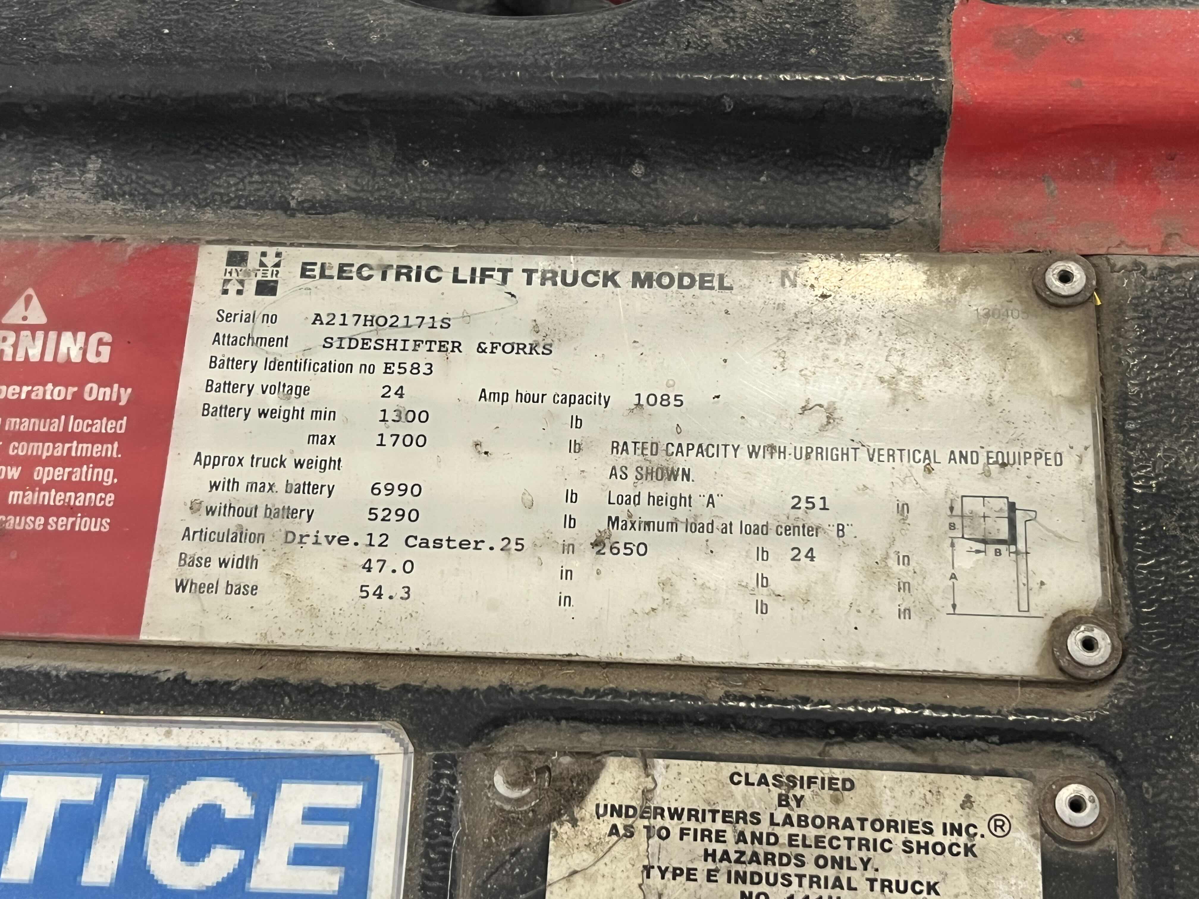 Photo 1 of HYSTER ELECTRIC LIFT TRUCK FORKLIFT PICKER N30 YR1995 W EXIDE LOADHOG 240V CHARGER LH1-12-850 (READ NOTES)