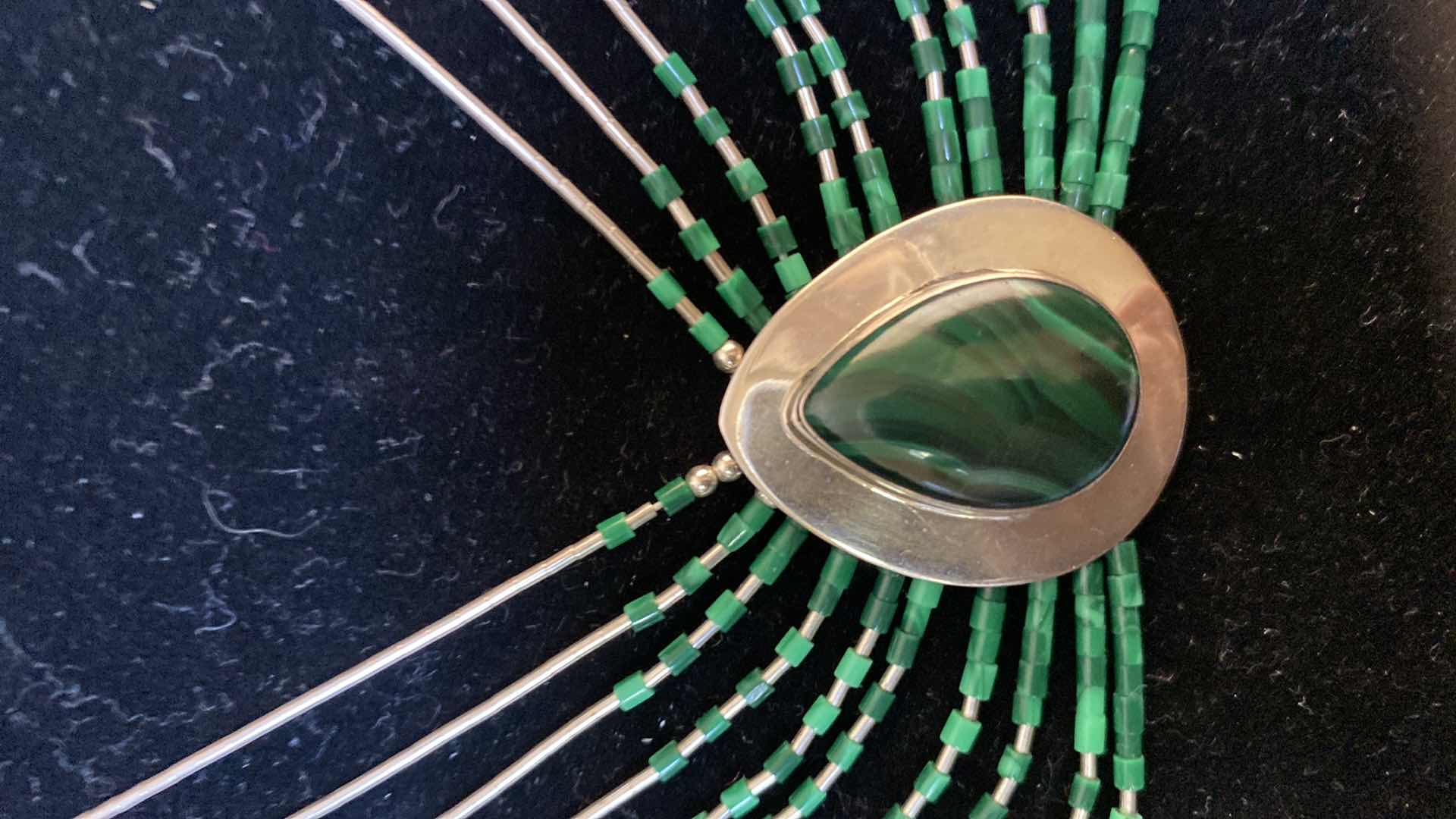 Photo 1 of STERLING LIQUID SILVER DESIGN AND MALACHITE NECKLACE 19”