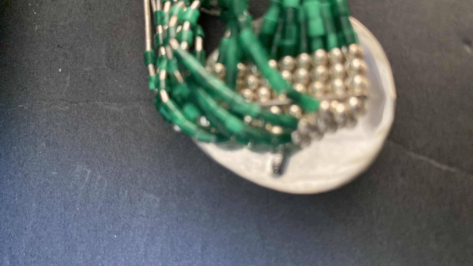 Photo 1 of STERLING LIQUID SILVER DESIGN AND MALACHITE NECKLACE 19”