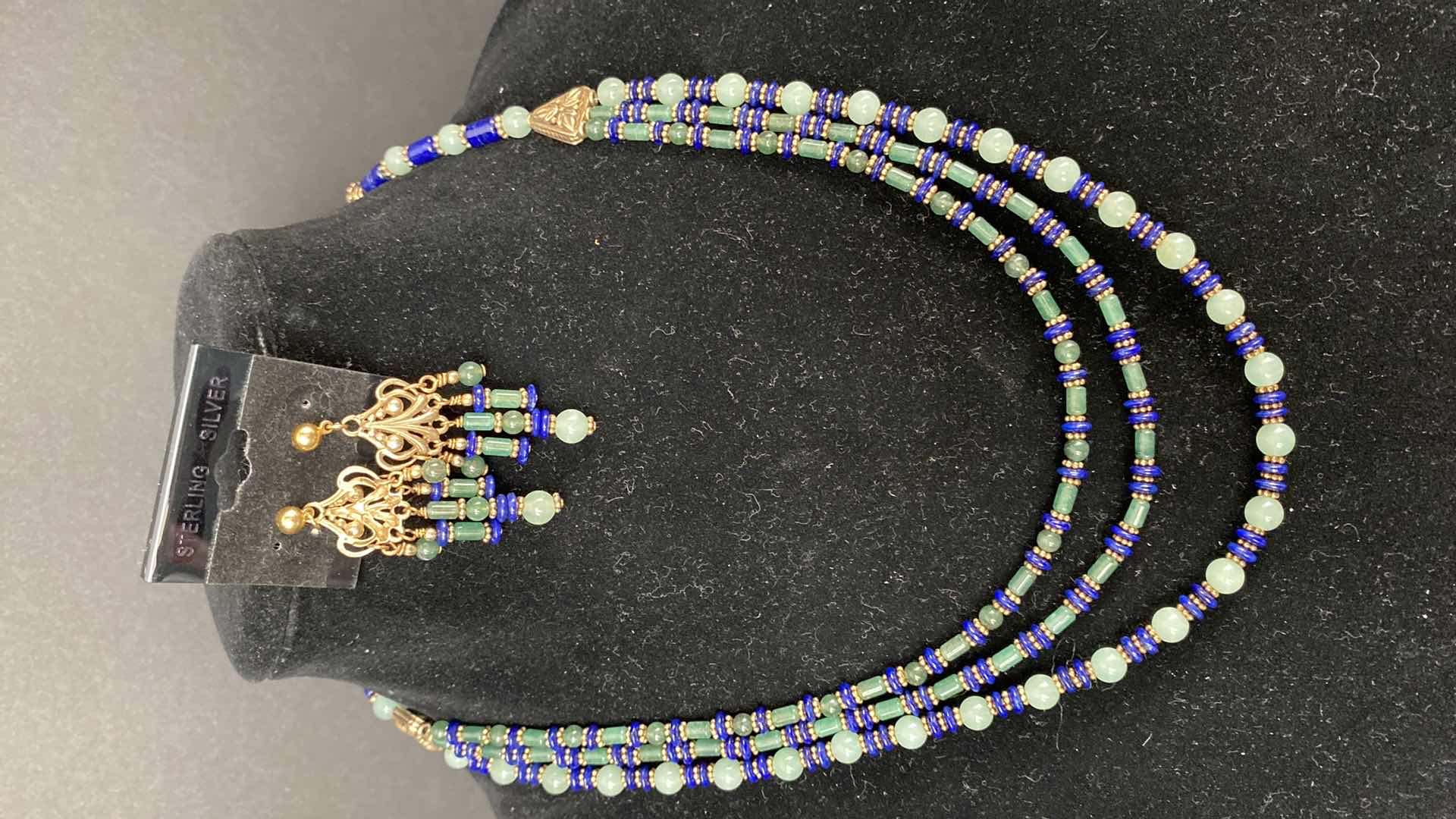 Photo 1 of STERLING NECKLACE WITH LAPIS LAZULI JADE VERMEIL SPACERS $198