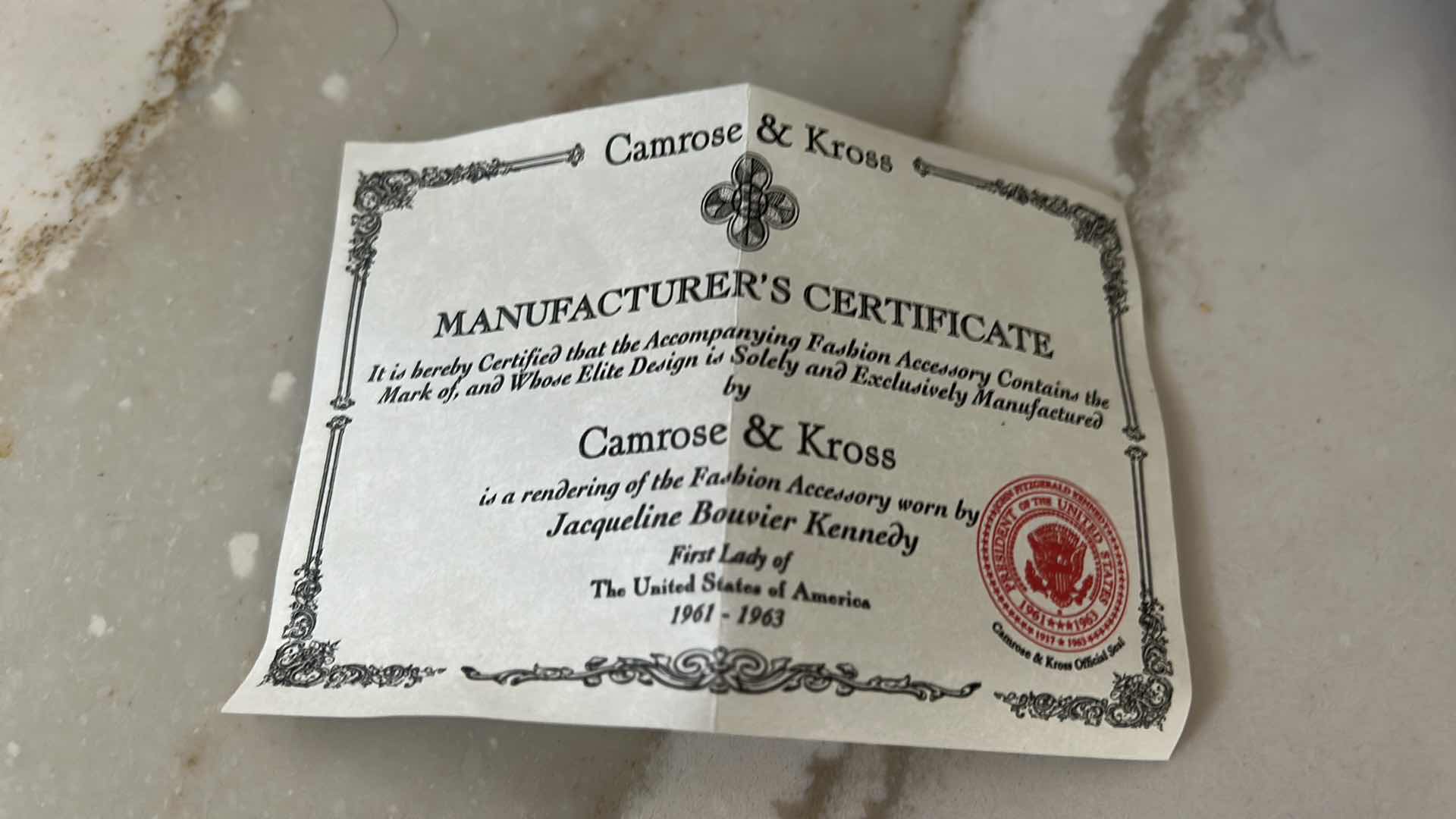 Photo 4 of CAMROSE & CROSS W COA RENDERING OF THE FASHION ACCESSORY WORN BY JACQUELINE KENNEDY