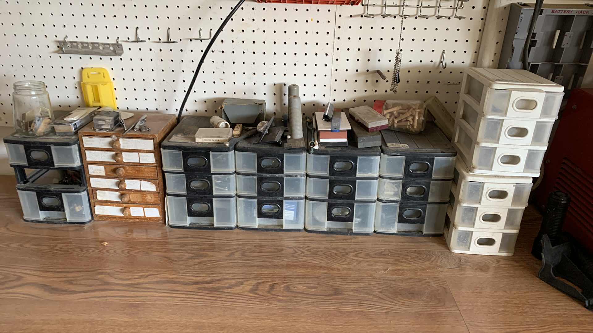 Photo 1 of CONTAINERS WITH HOUSE REPAIR ITEMS, GLASS CUTTERS, SHARPENING STONES
