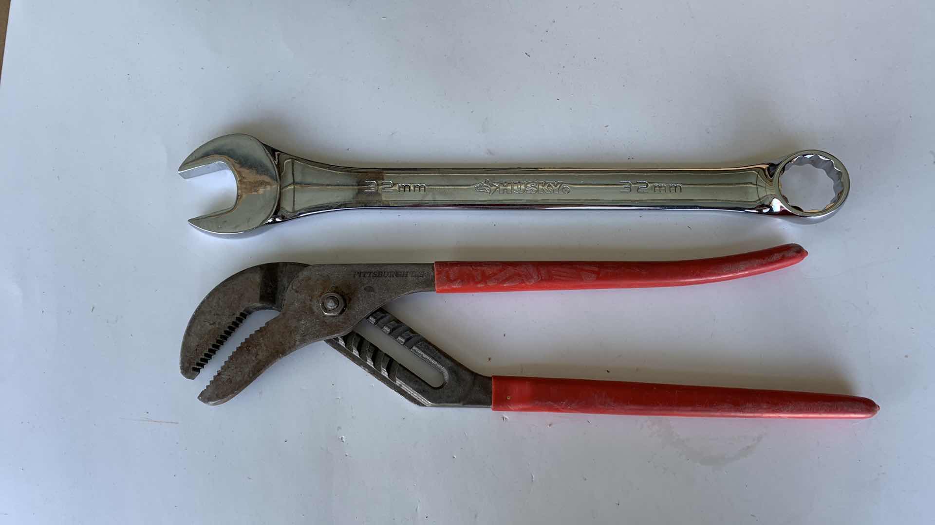 Photo 1 of 32MM HUSKY CRESCENT WRENCH AND EXTRA LARGE CHANNEL LOCKS