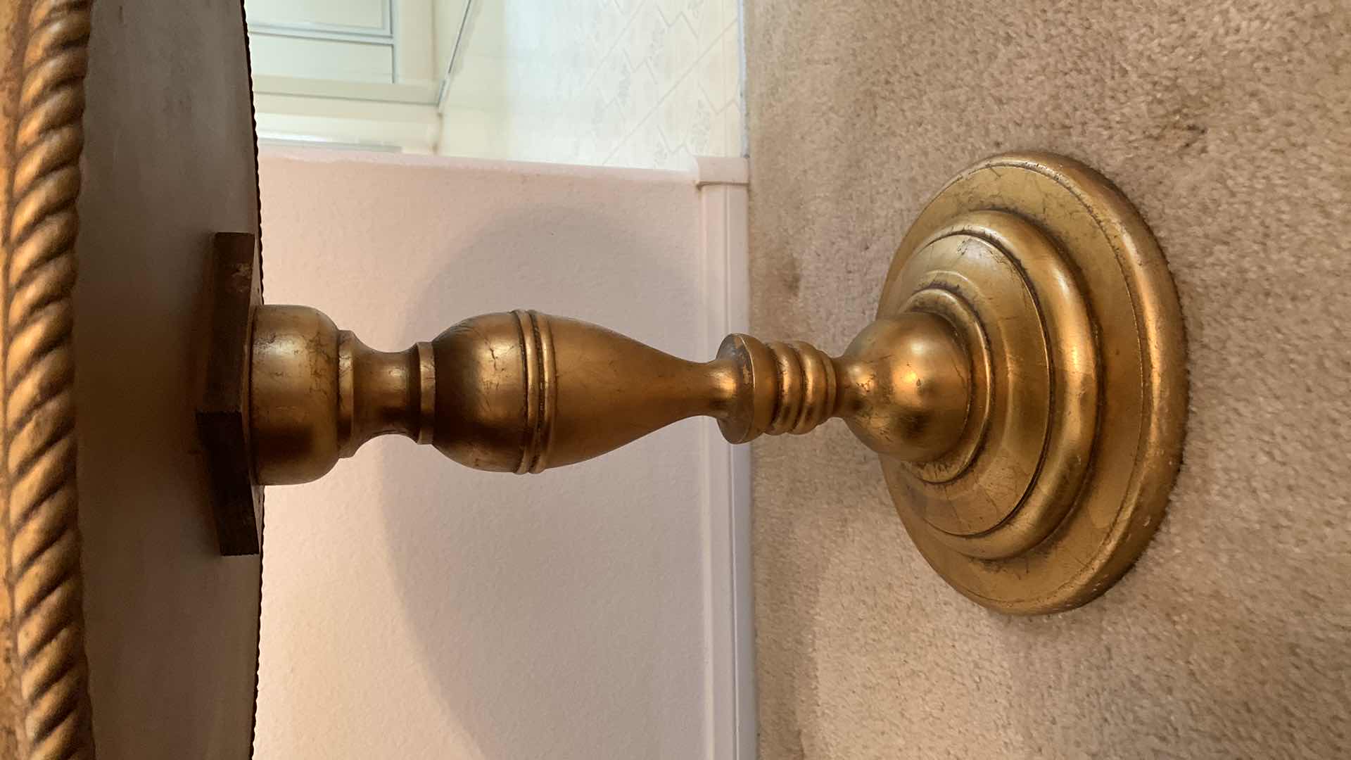 Photo 1 of GOLD PAINTED CIRCULAR TABLE WITH GLASS TOP 28” H 17”