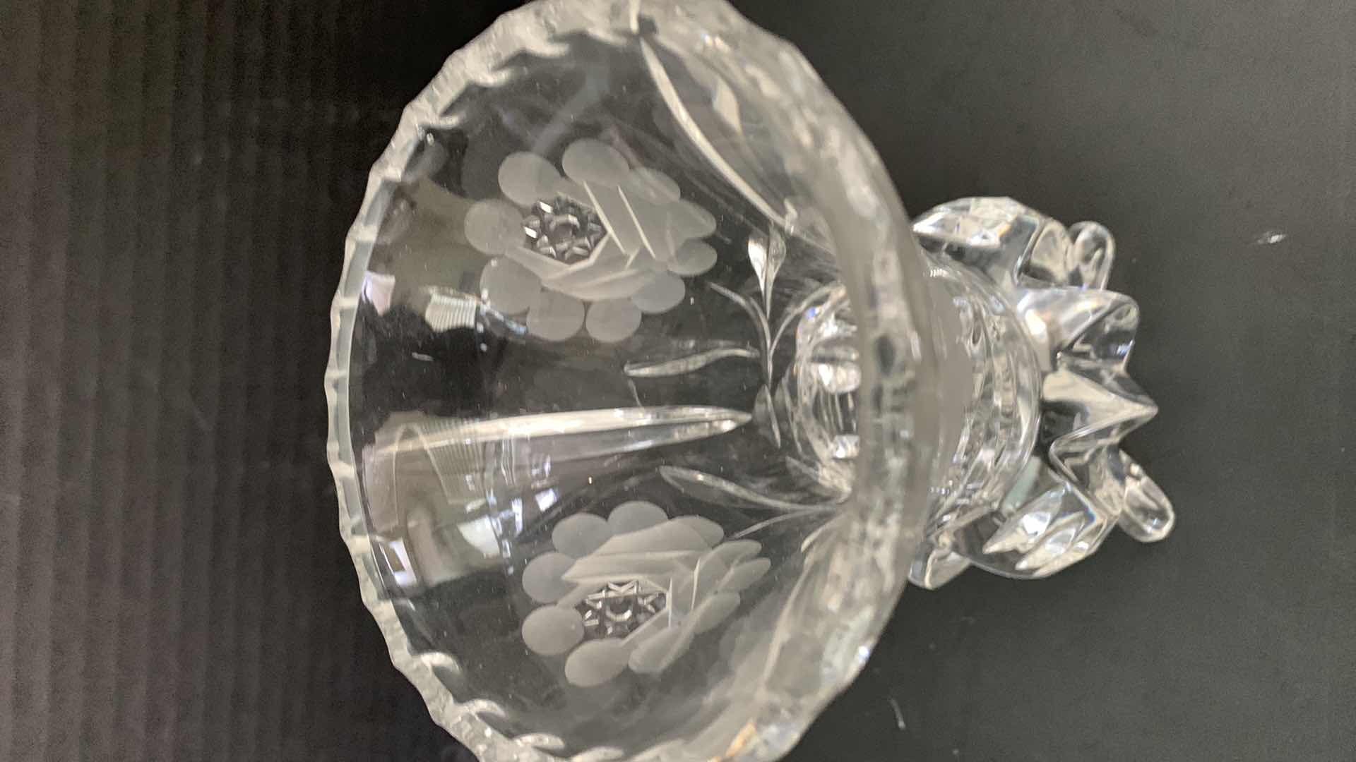 Photo 1 of VINTAGE CLEAR CUT GLASS 6” VASE WITH CLAW FEET