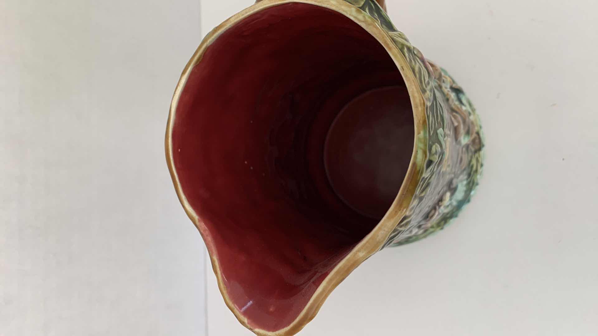 Photo 1 of ANTIQUE FRENCH MAJOLICA FRIE ONNAING FLEMISH FLAMANDS PATTERN PITCHER 714 7” X 8.5” $275