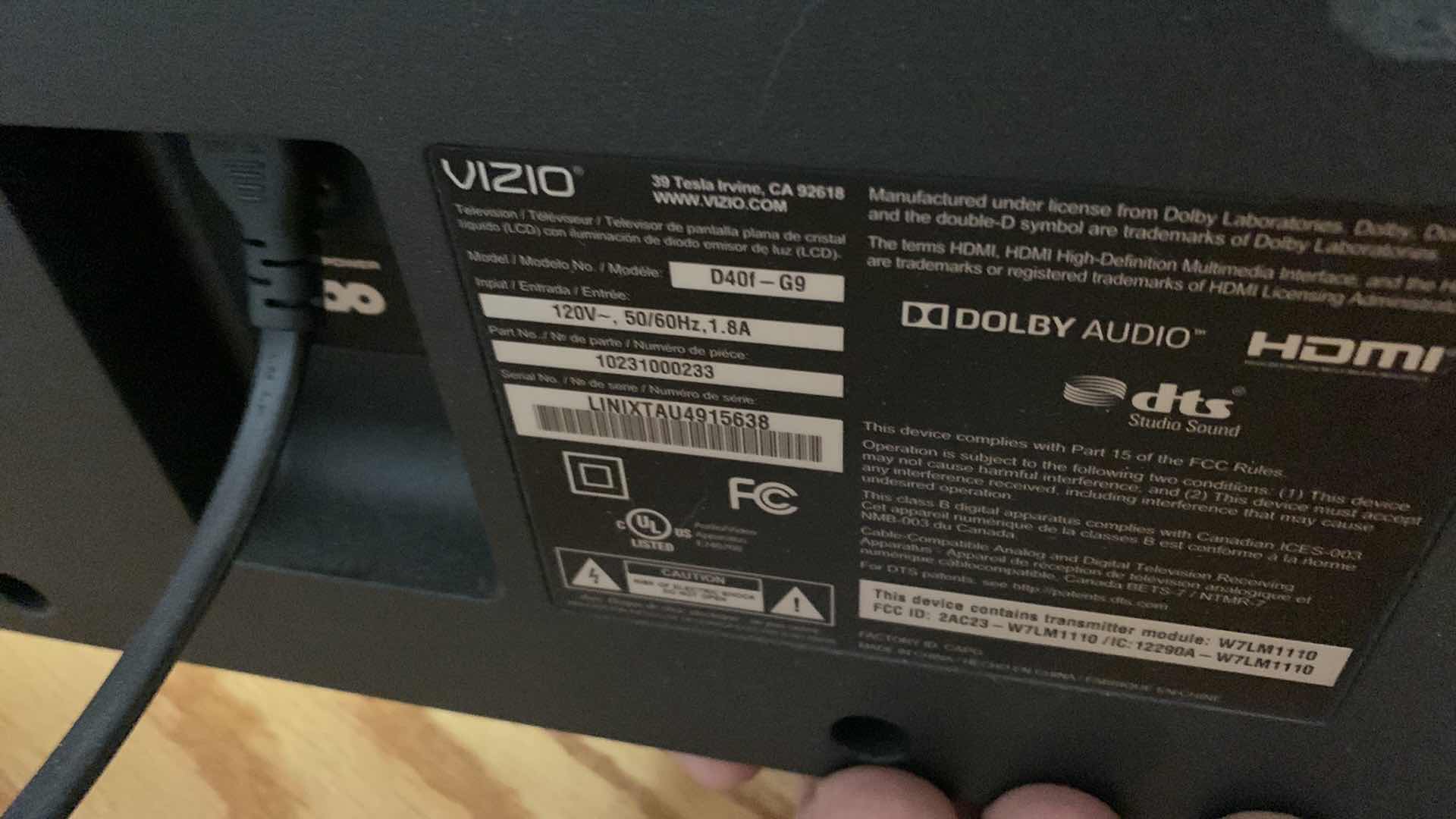 Photo 3 of VIZIO 40” TELEVISION