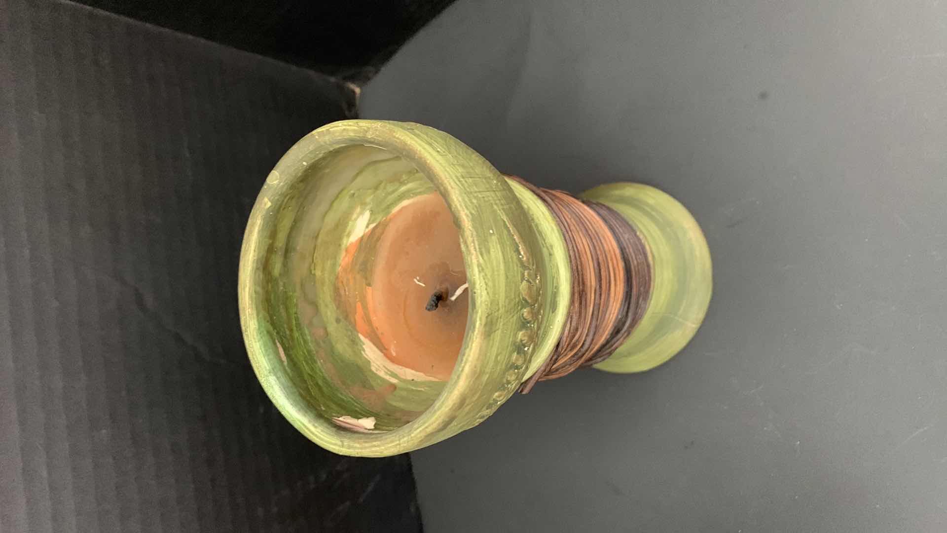 Photo 1 of VINTAGE BRASS AND CRACKED GLASS BOWL 8.5” X 6” AND CANDLE