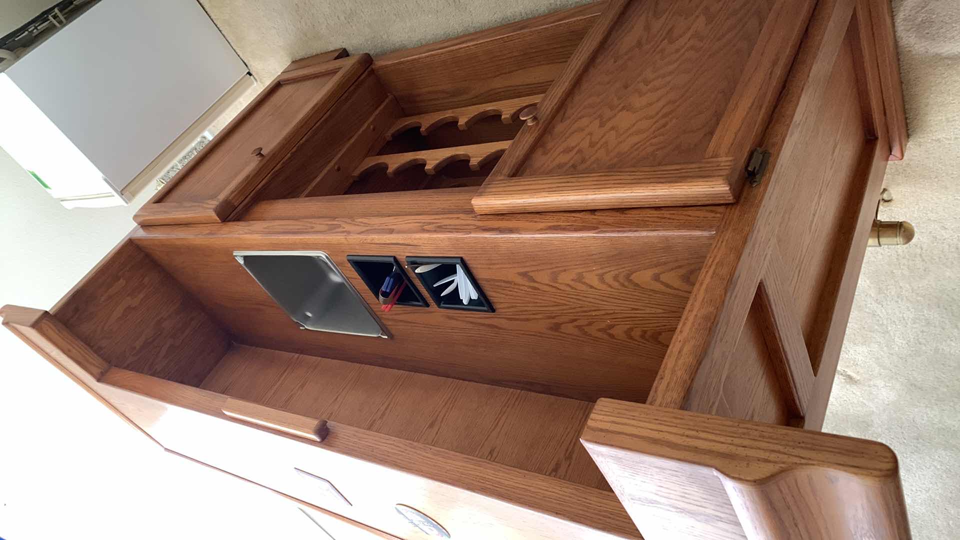 Photo 1 of SOLID OAK BAR WITH BRASS FOOT-RAIL,SINK, AND WINE RACK 76” X 26” X 43”