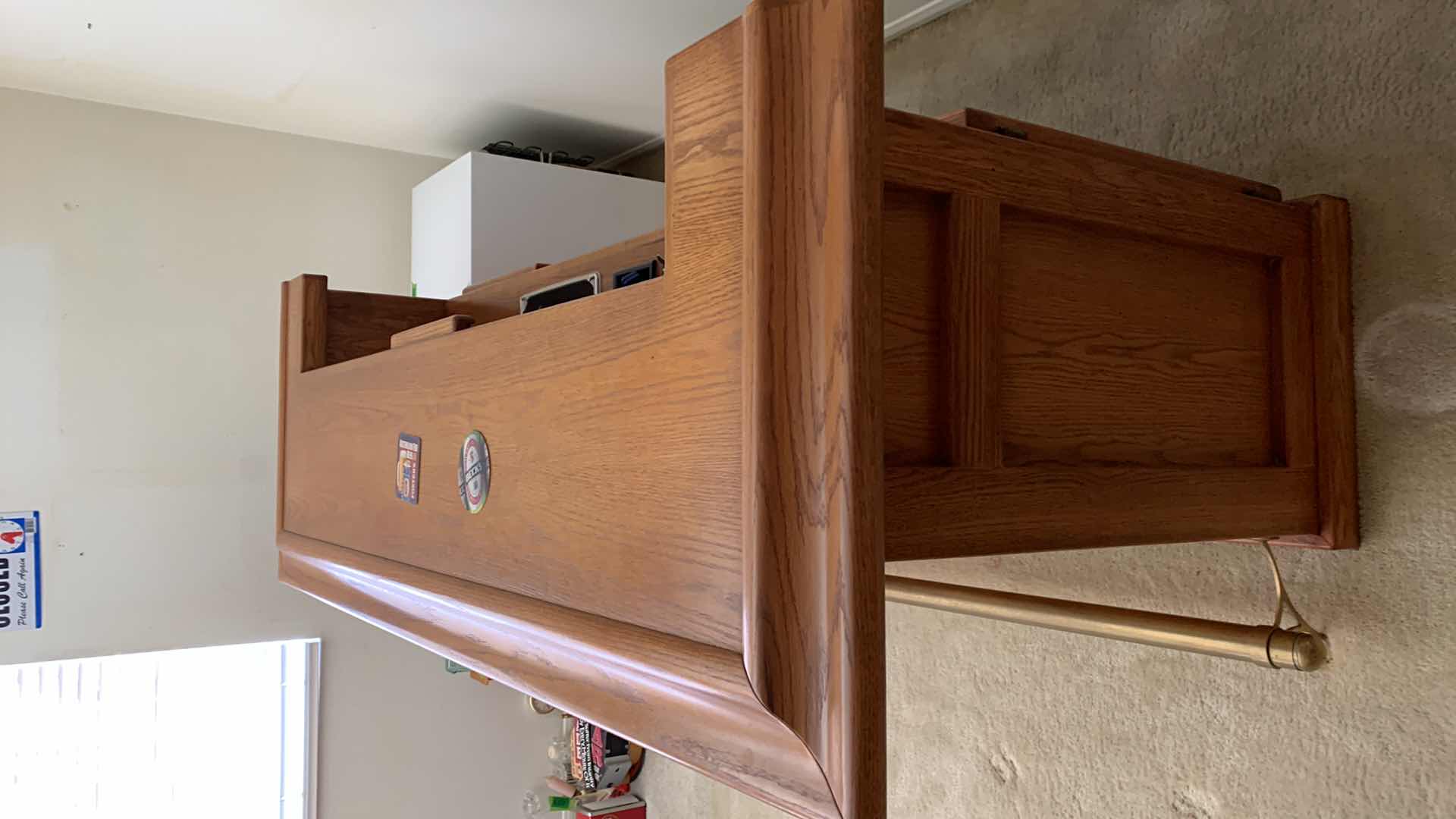 Photo 1 of SOLID OAK BAR WITH BRASS FOOT-RAIL,SINK, AND WINE RACK 76” X 26” X 43”