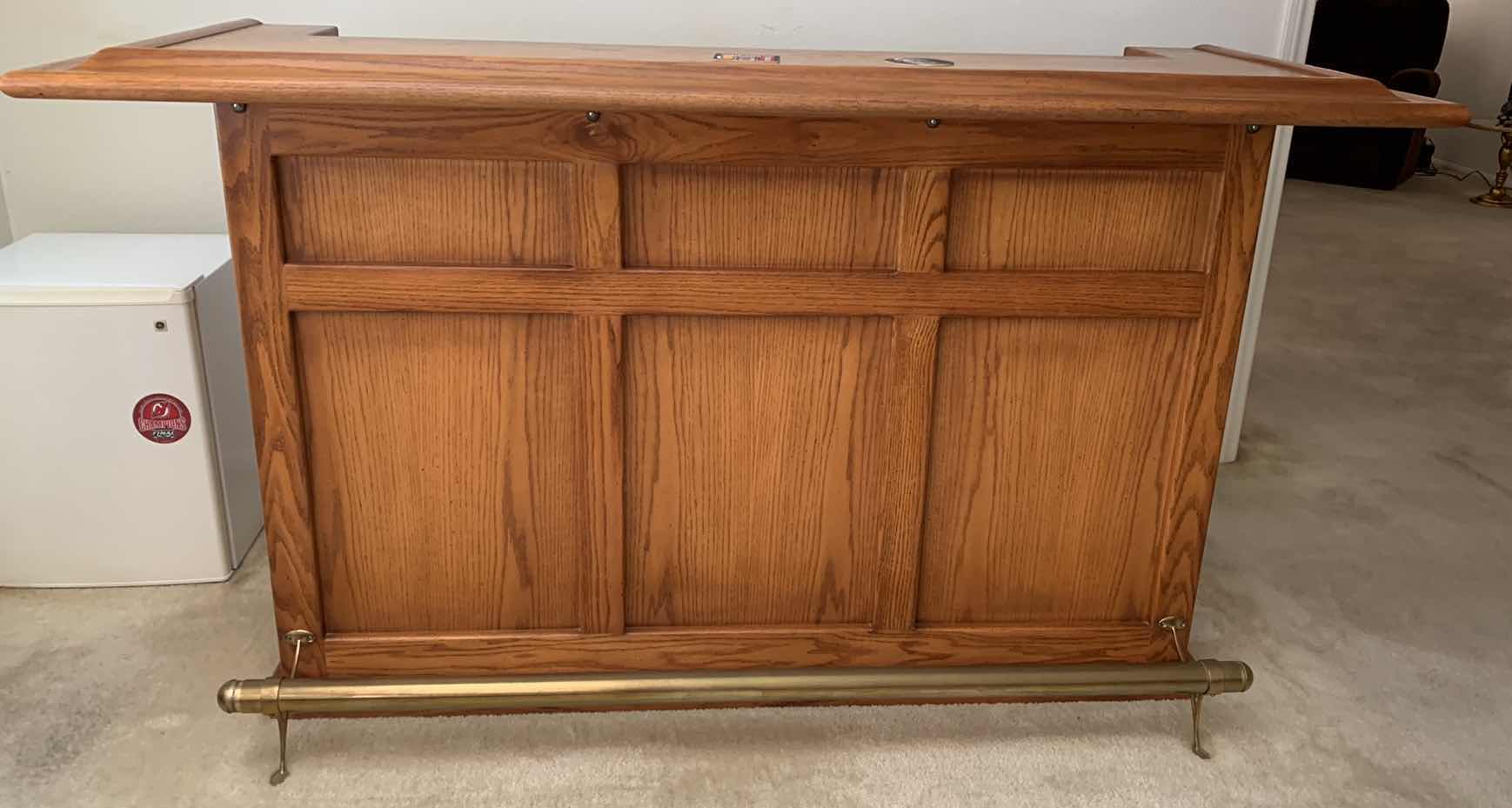 Photo 1 of SOLID OAK BAR WITH BRASS FOOT-RAIL,SINK, AND WINE RACK 76” X 26” X 43”