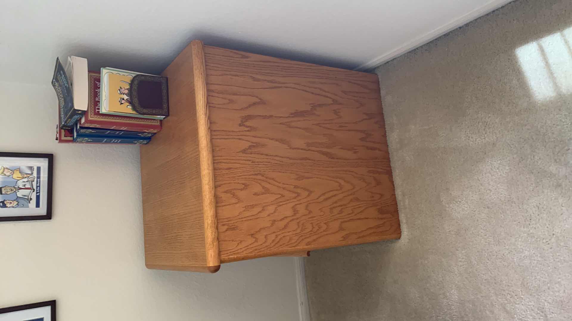 Photo 1 of WOODEN FILE CABINET 22” X 24” H 29” BOOKS INCLUDED, NO KEY