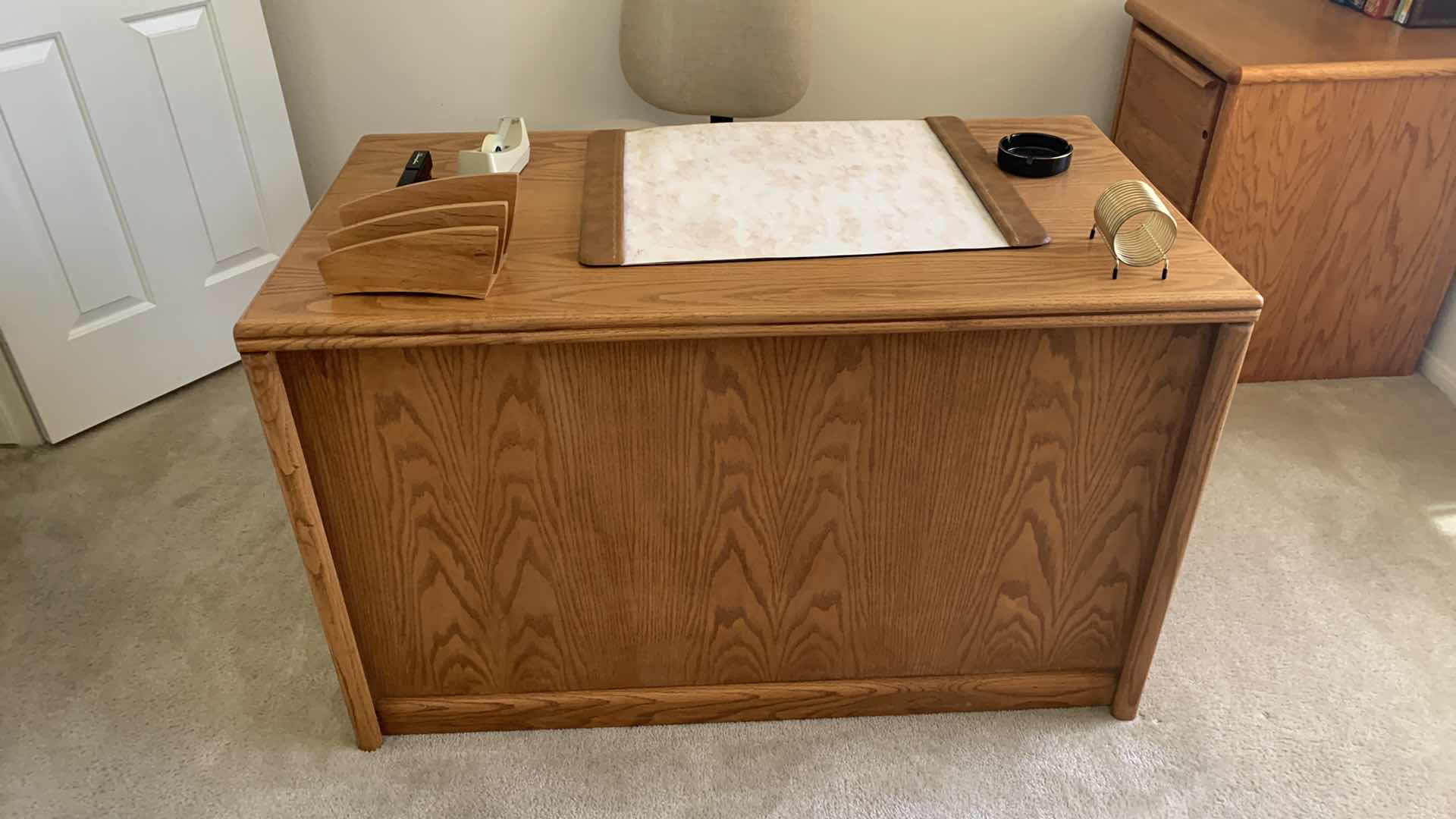 View 1 of OAK DESK WITH CHAIR 48” X 25” H 30”