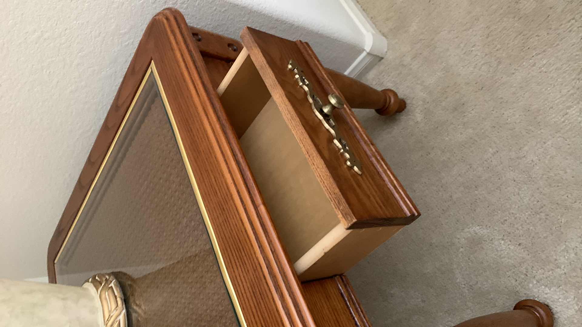 Photo 1 of GLASS TOPPED END TABLE WITH DRAWER 23” X 26” H 22”