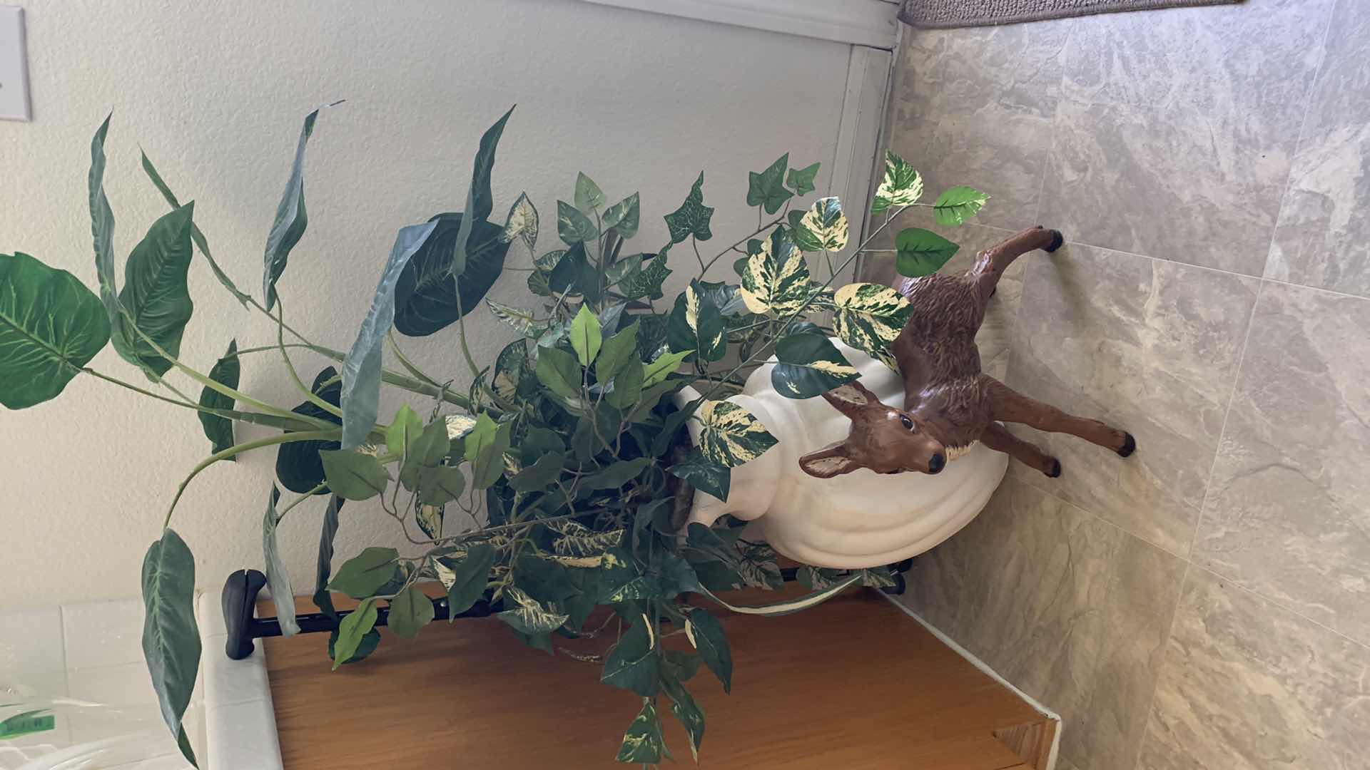 Photo 1 of FAUX PLANTS AND BABY DEER STATUE