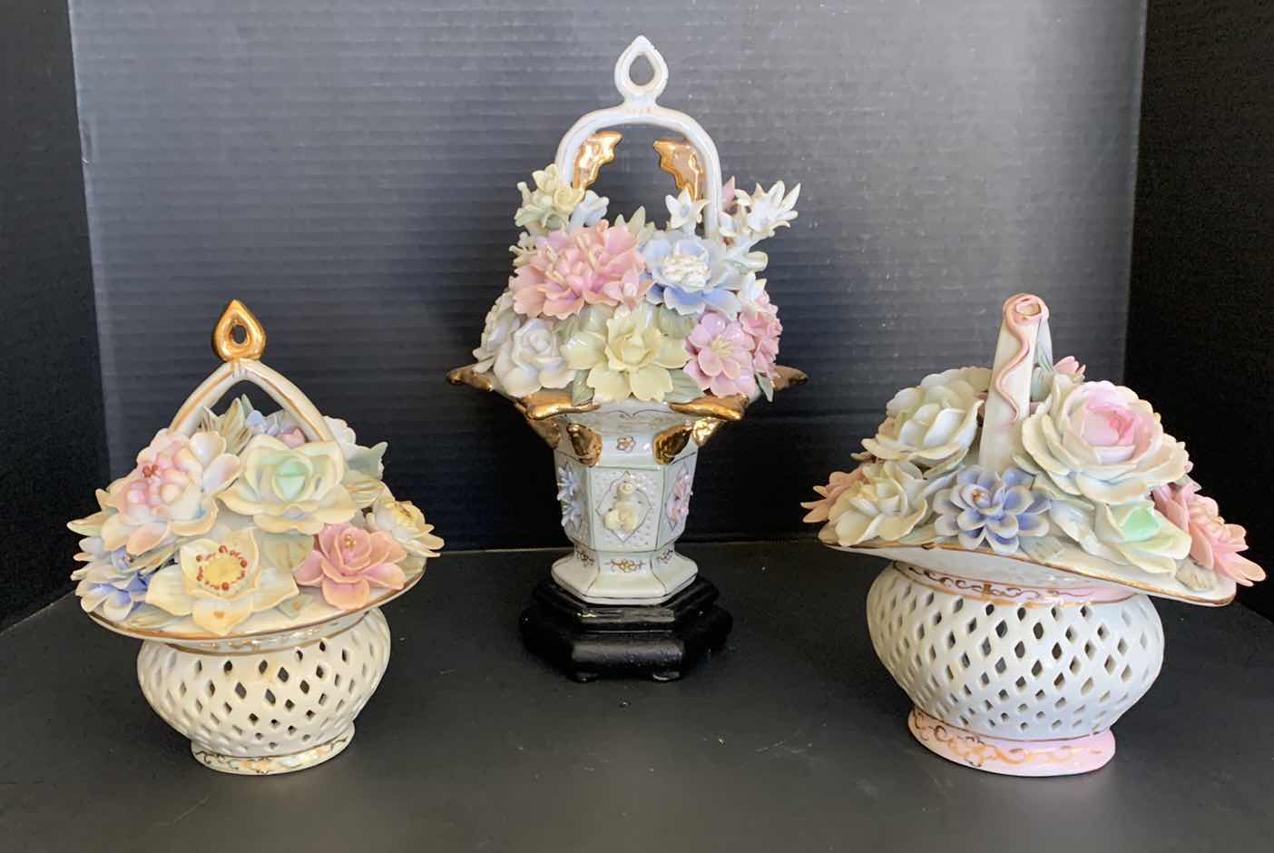 Photo 1 of SET OF THREE CAPIODAMONTE LATTICE VASES 12” TALLEST