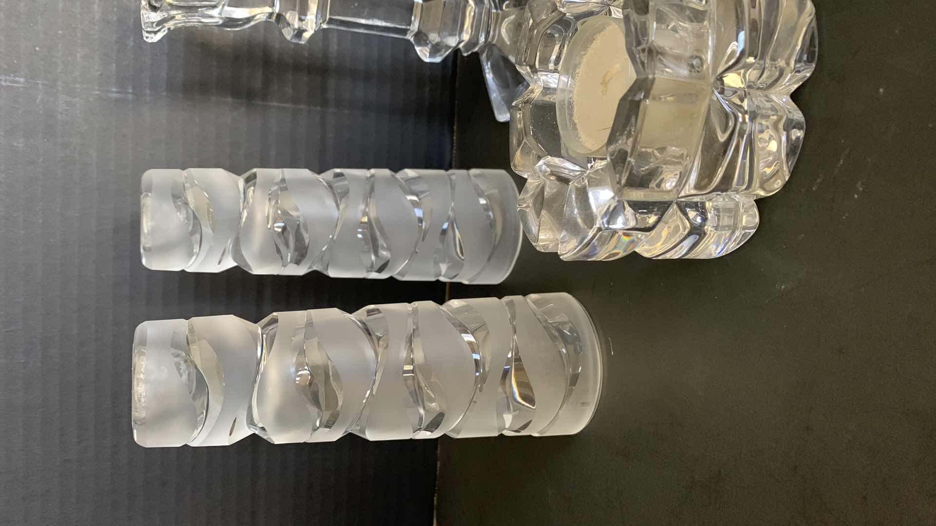 Photo 1 of PAIR OF JG DURAND CRYSTAL CANDLE STICK HOLDERS AND OTHER CANDLE HOLDERS